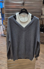 Liu Jo maglia mistolana con effetto canotta con gioielli grigia MF5126MA85Q03738