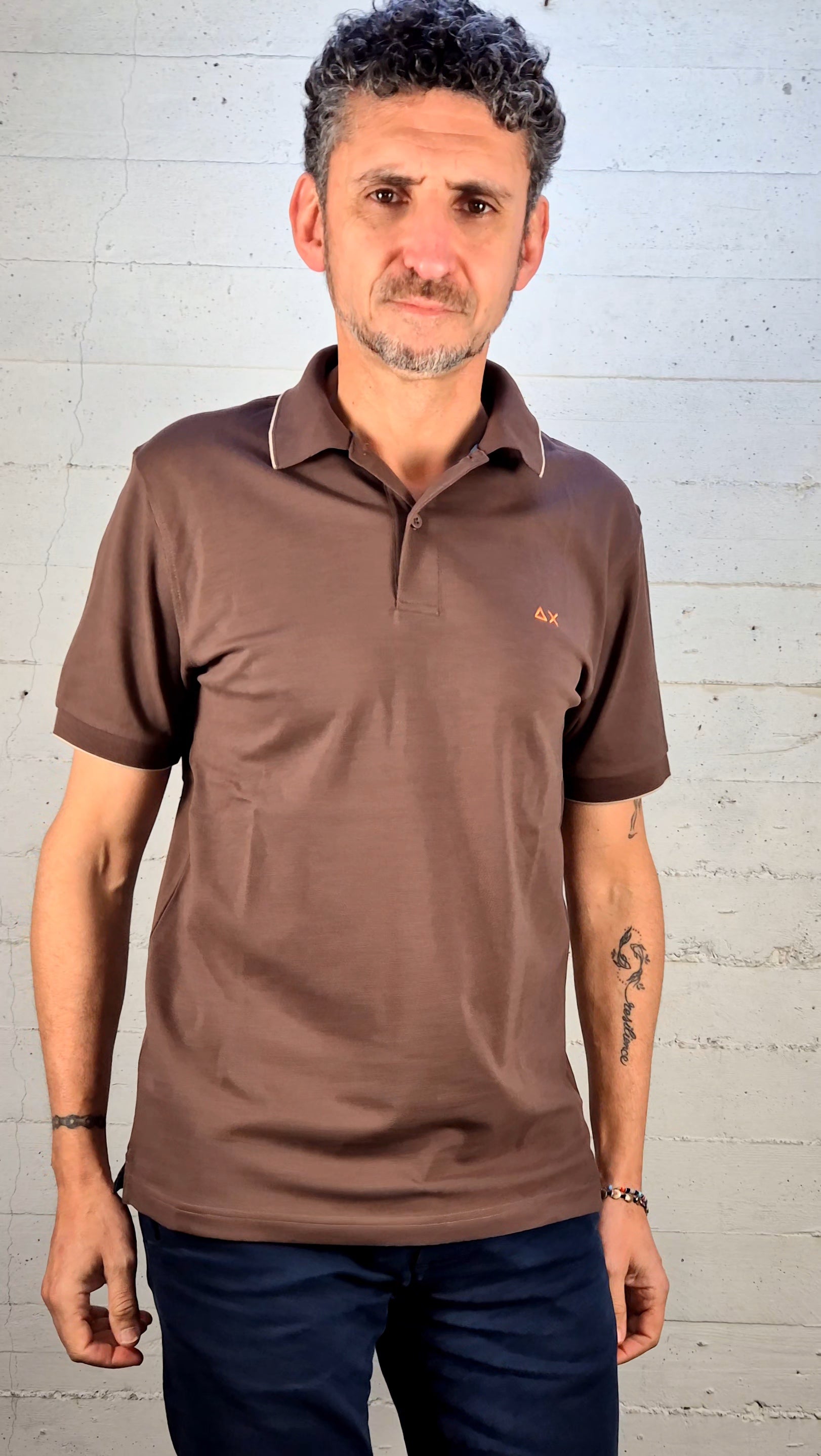 Sun 68 polo small stripe cotone stretch A3611108 marrone