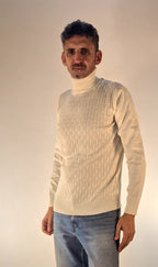 Seinse maglia collo alto con trecce contrasto MI3078 panna