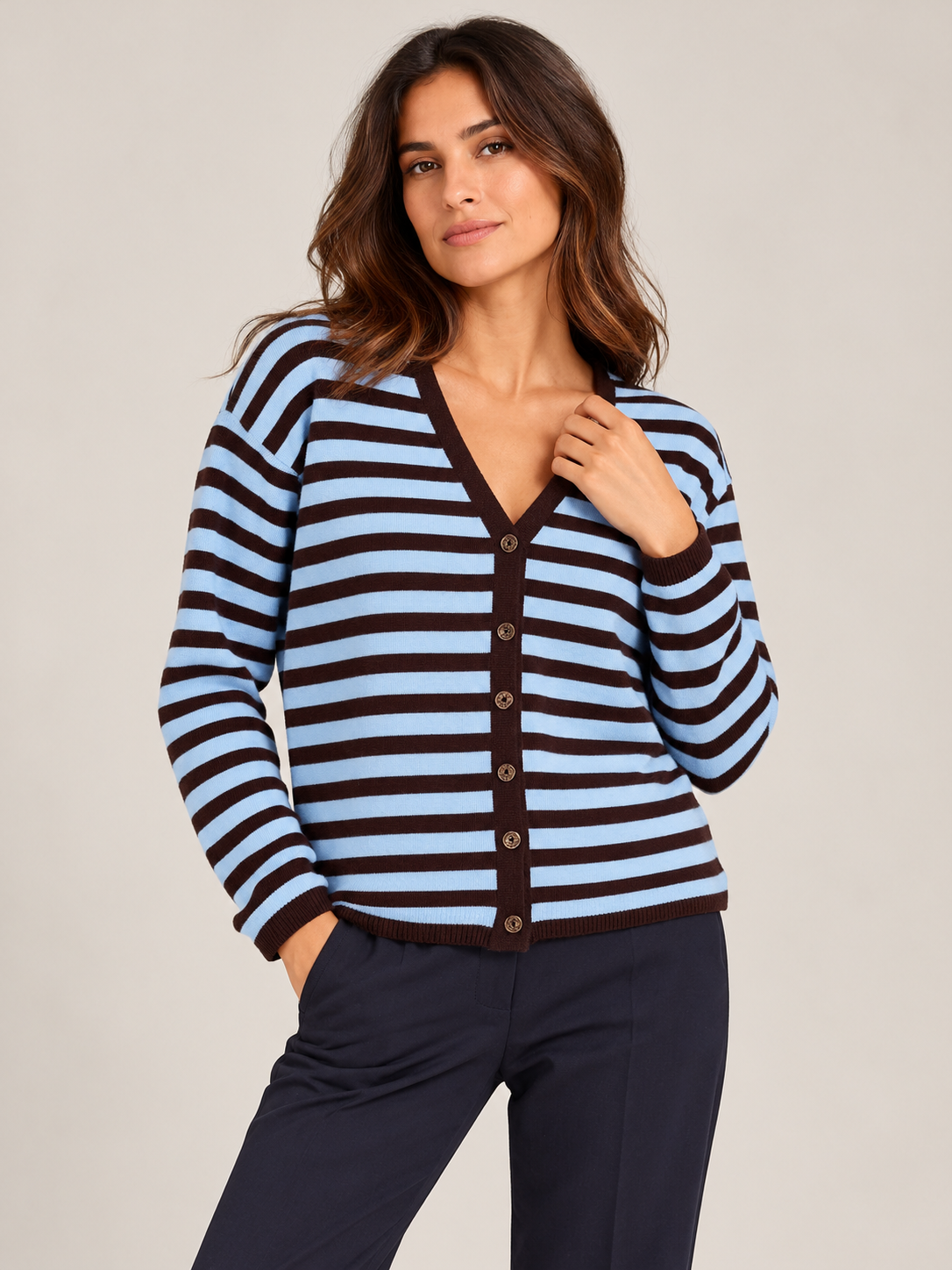 Susy mix cardigan rigato mistoviscosa M202U70 marrone/azzurro