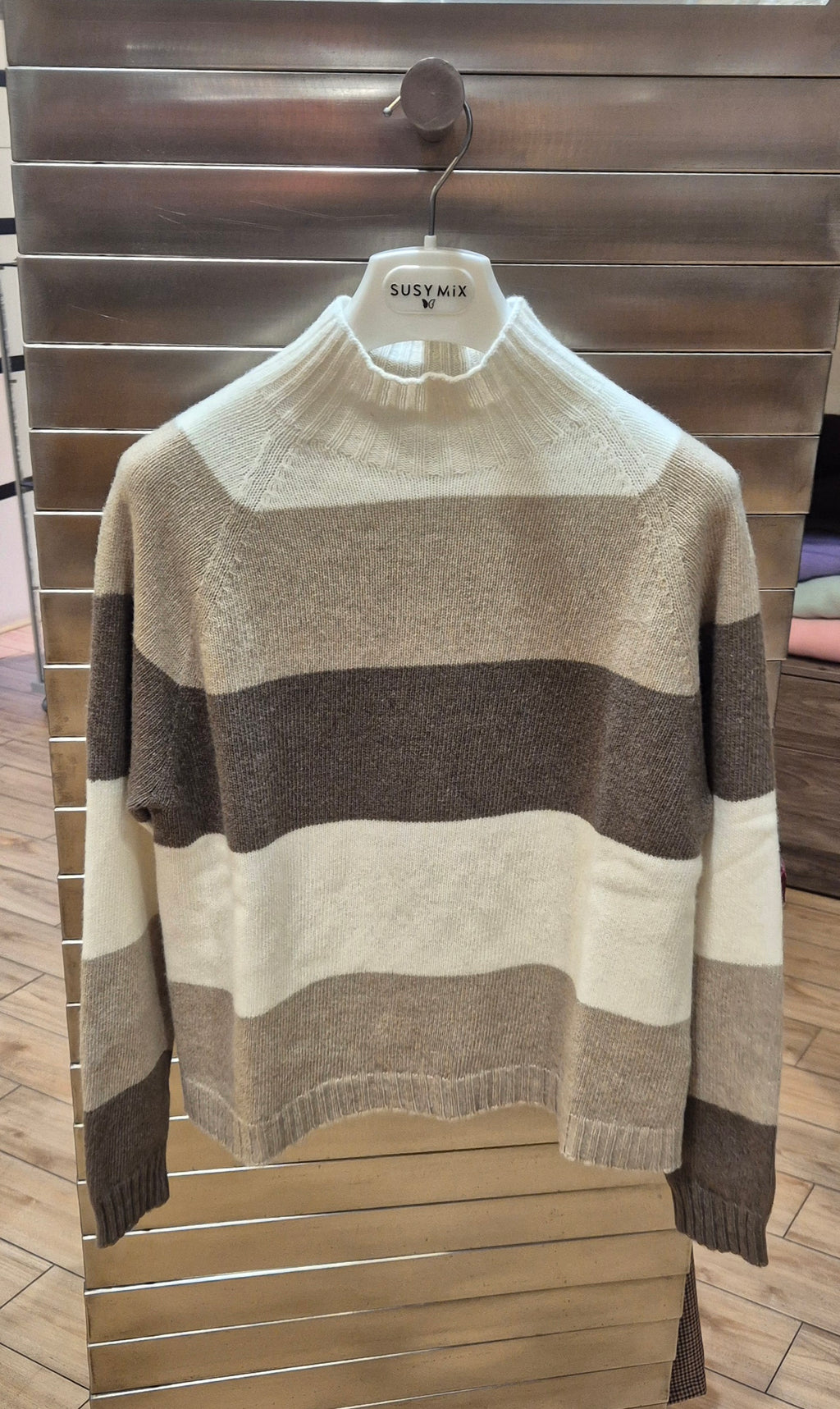 Susy Mix maglia rigata misto cahemere 825925U70 beige/marrone