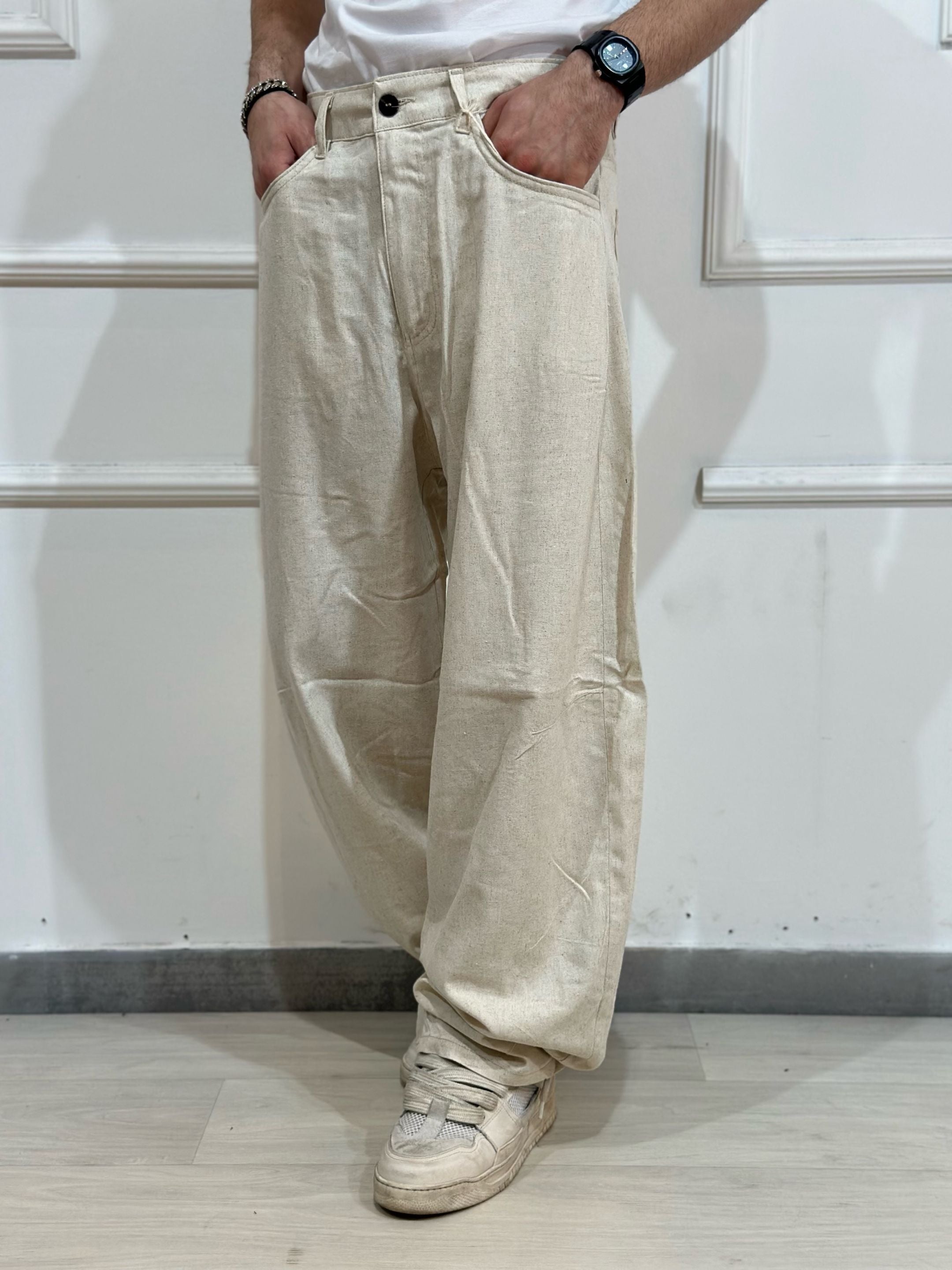 Pantalone Baloon misto lino beige ADFS81