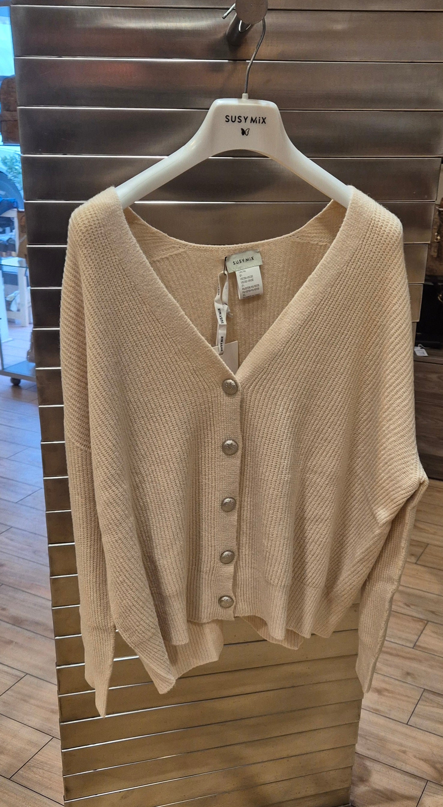 Susy mix cardigan over con bottoni mistoviscosa 78087U83 vaniglia