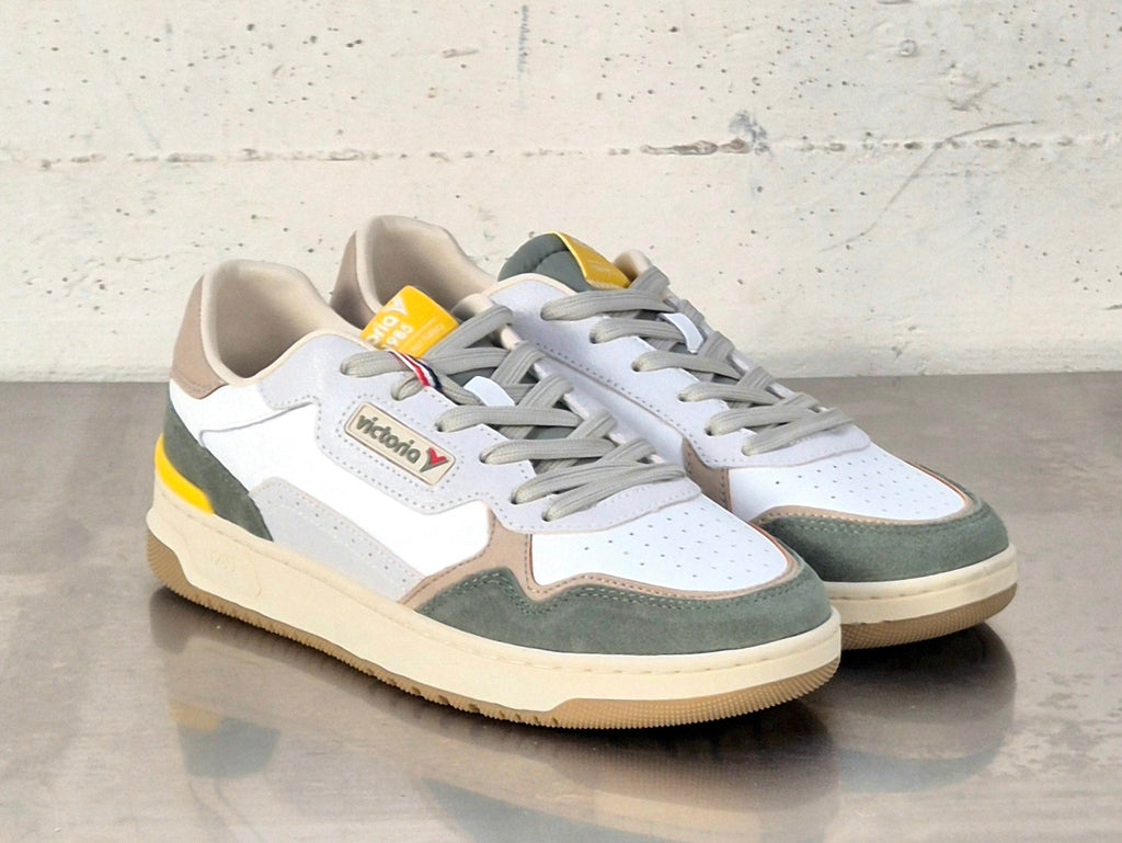 Victoria scarpa uomo 8800124 in pelle e tela bianco/verde/giallo kaki