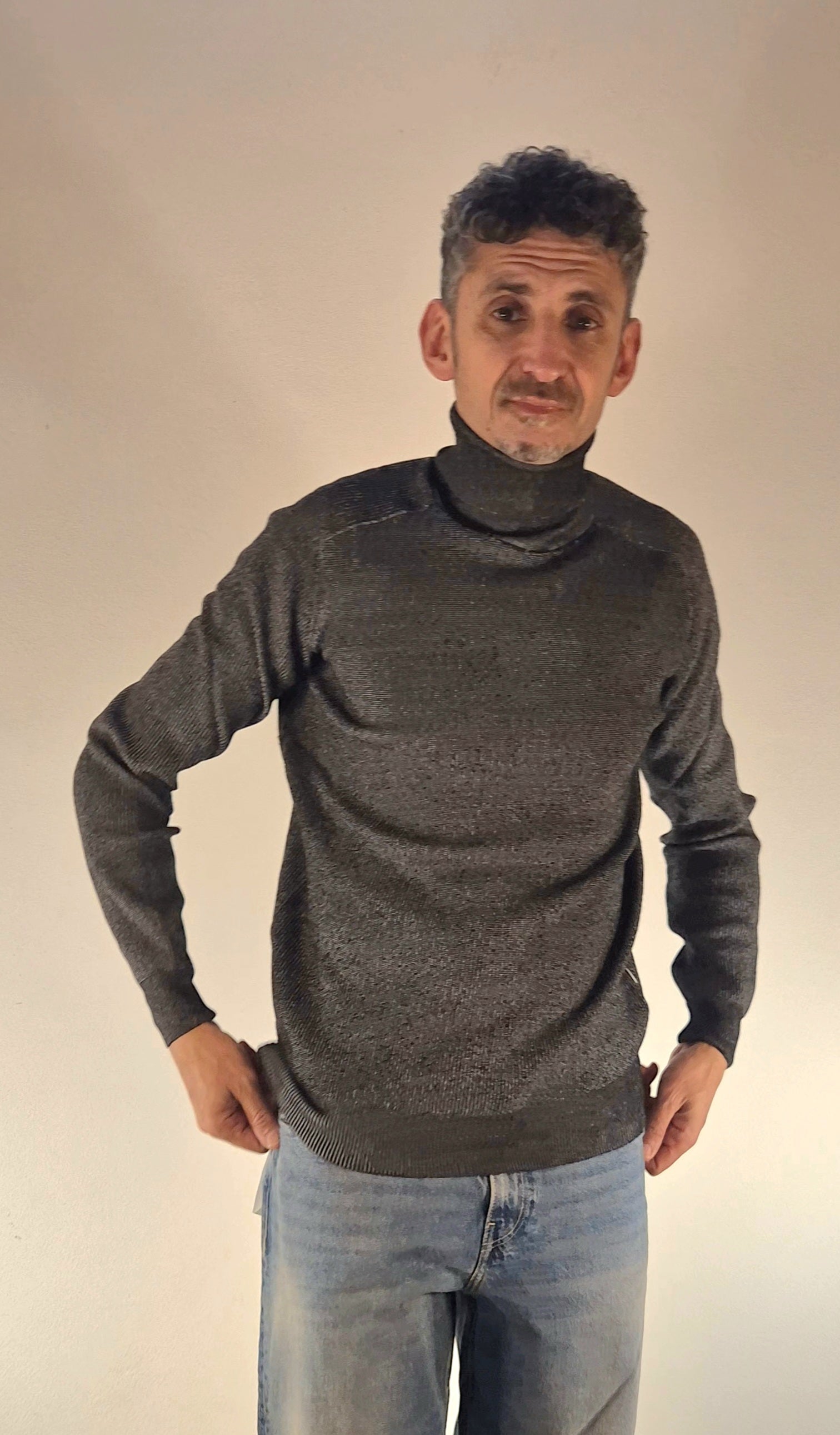Seinse maglia collo alto in misto viscosa a costa fine grigio MI3072