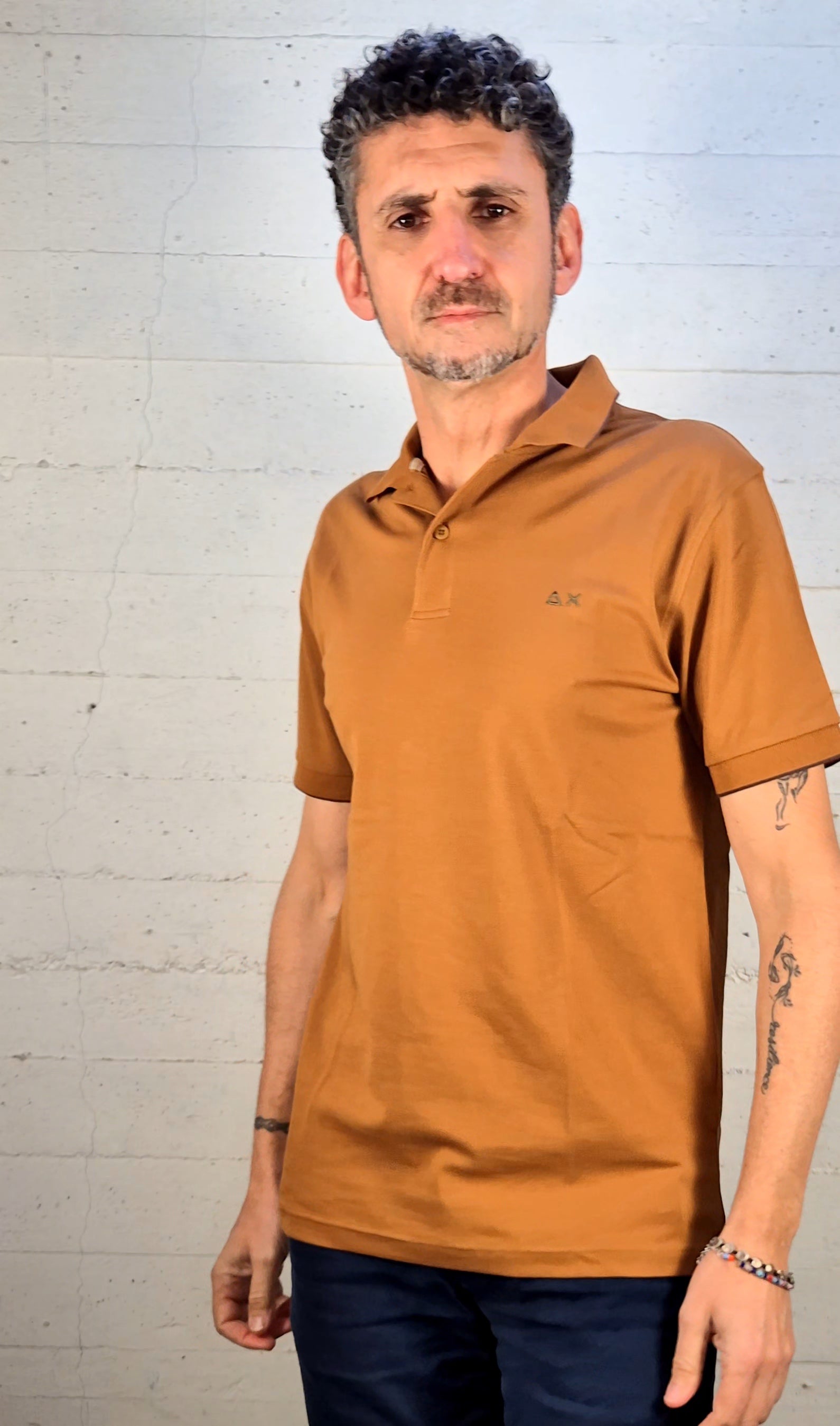 Sun 68 polo small stripe cotone stretch A3611193 marrone volpe