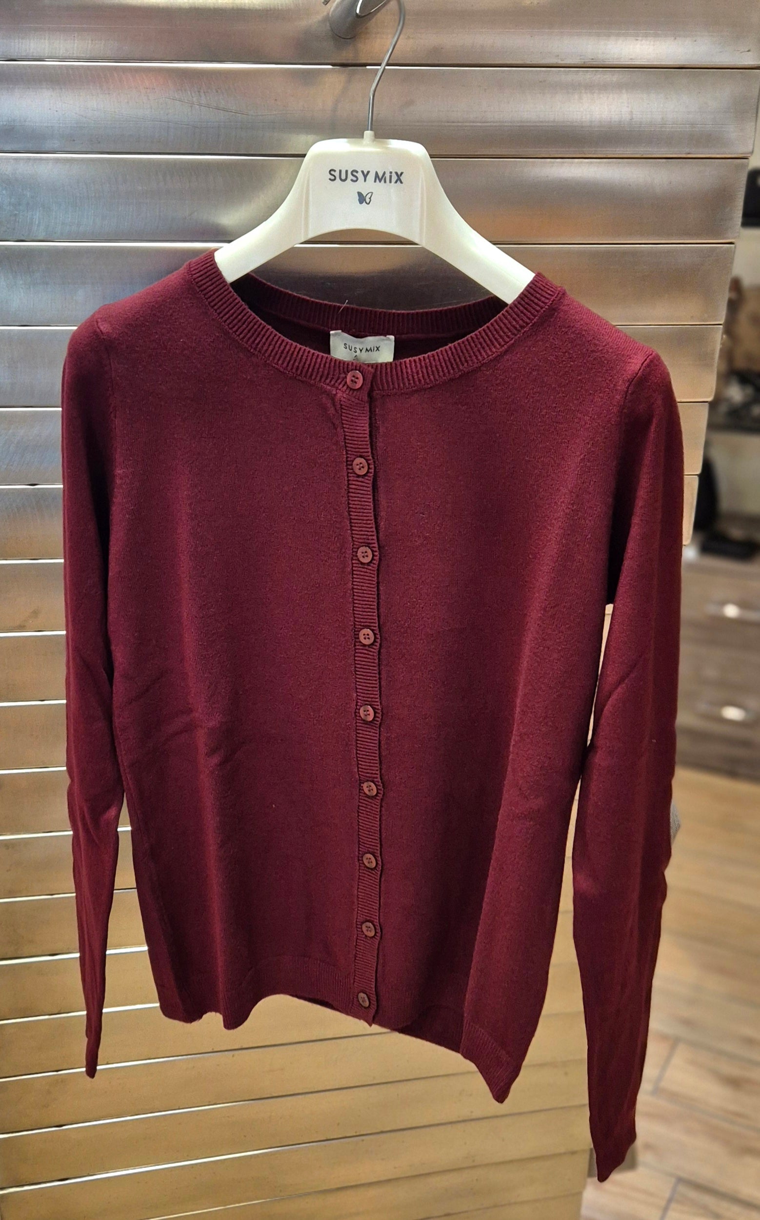 Susy mix maglia coreana aperta con bottoni 250905UE2 bordeaux
