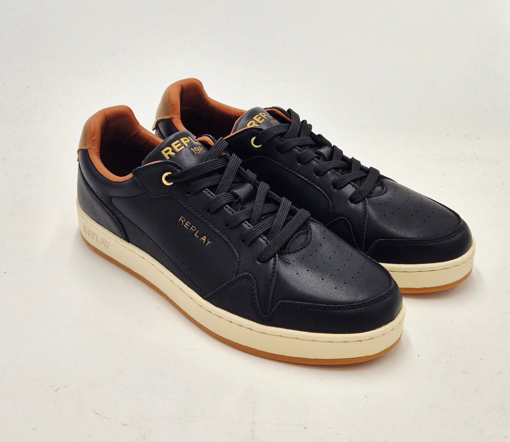 Replay scarpa uomo pelle nera fondo miele RZ3B00030