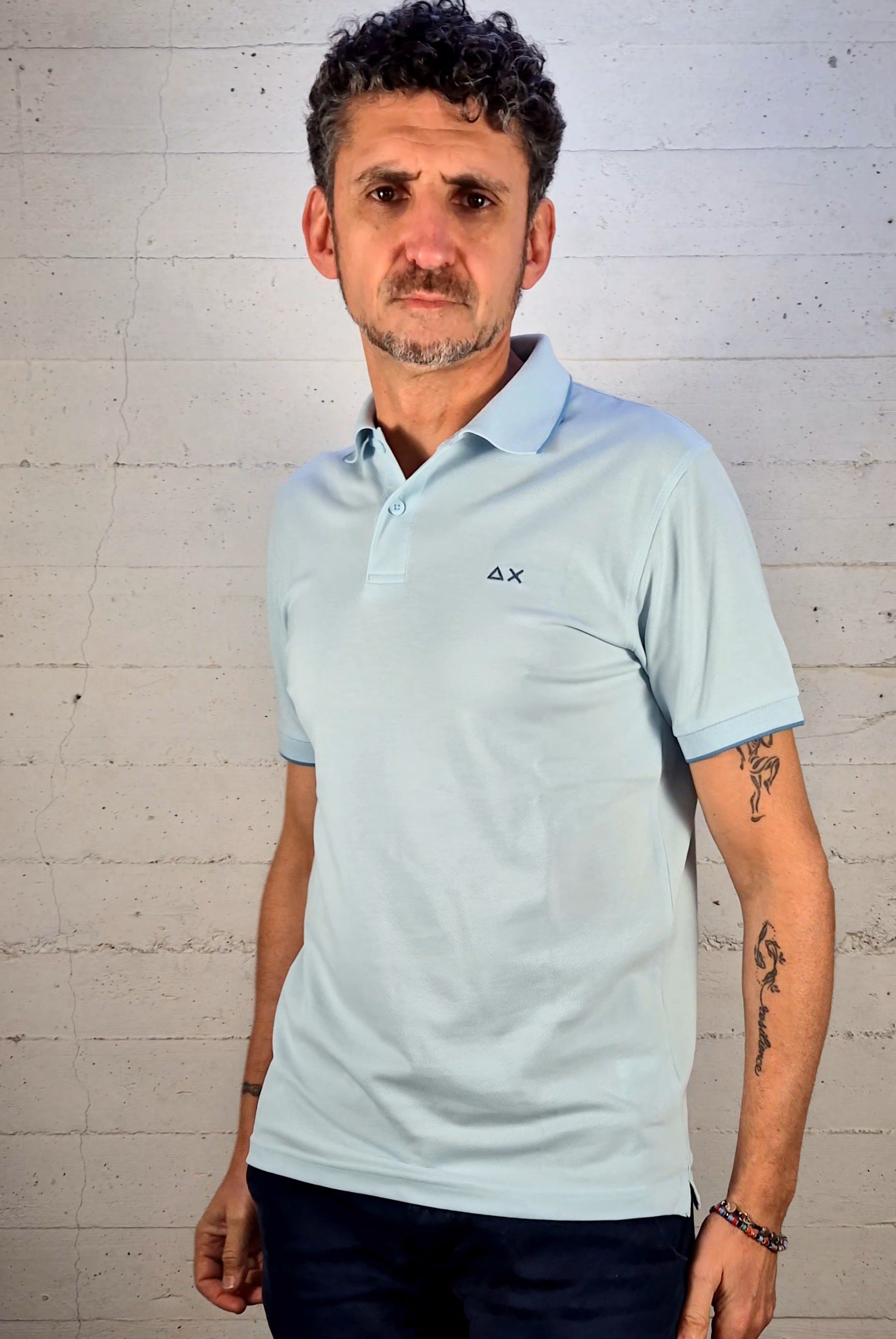 Sun 68 polo small stripe cotone stretch A3611105 celeste