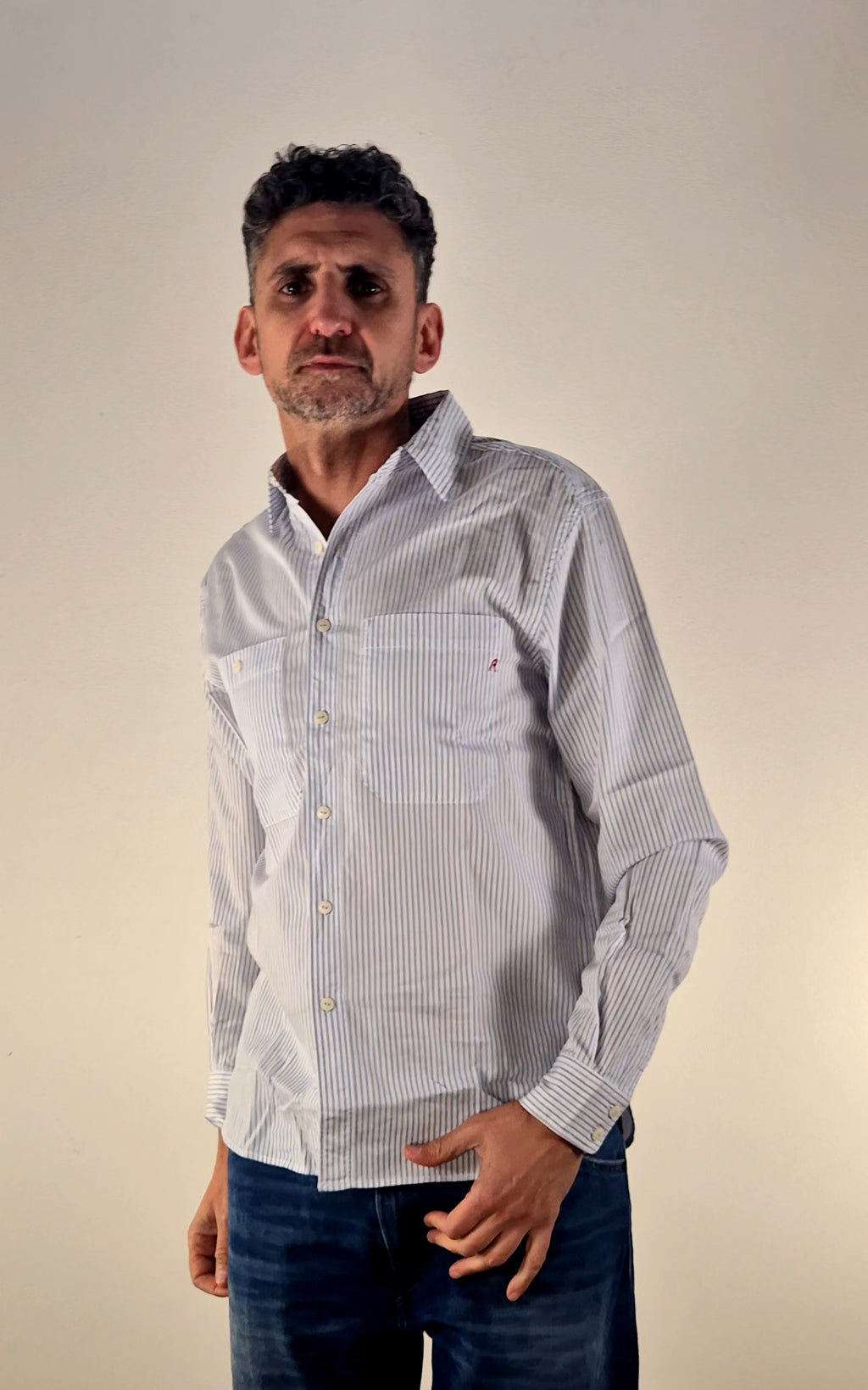 Replay camicia M4138A rigata bianco/celeste