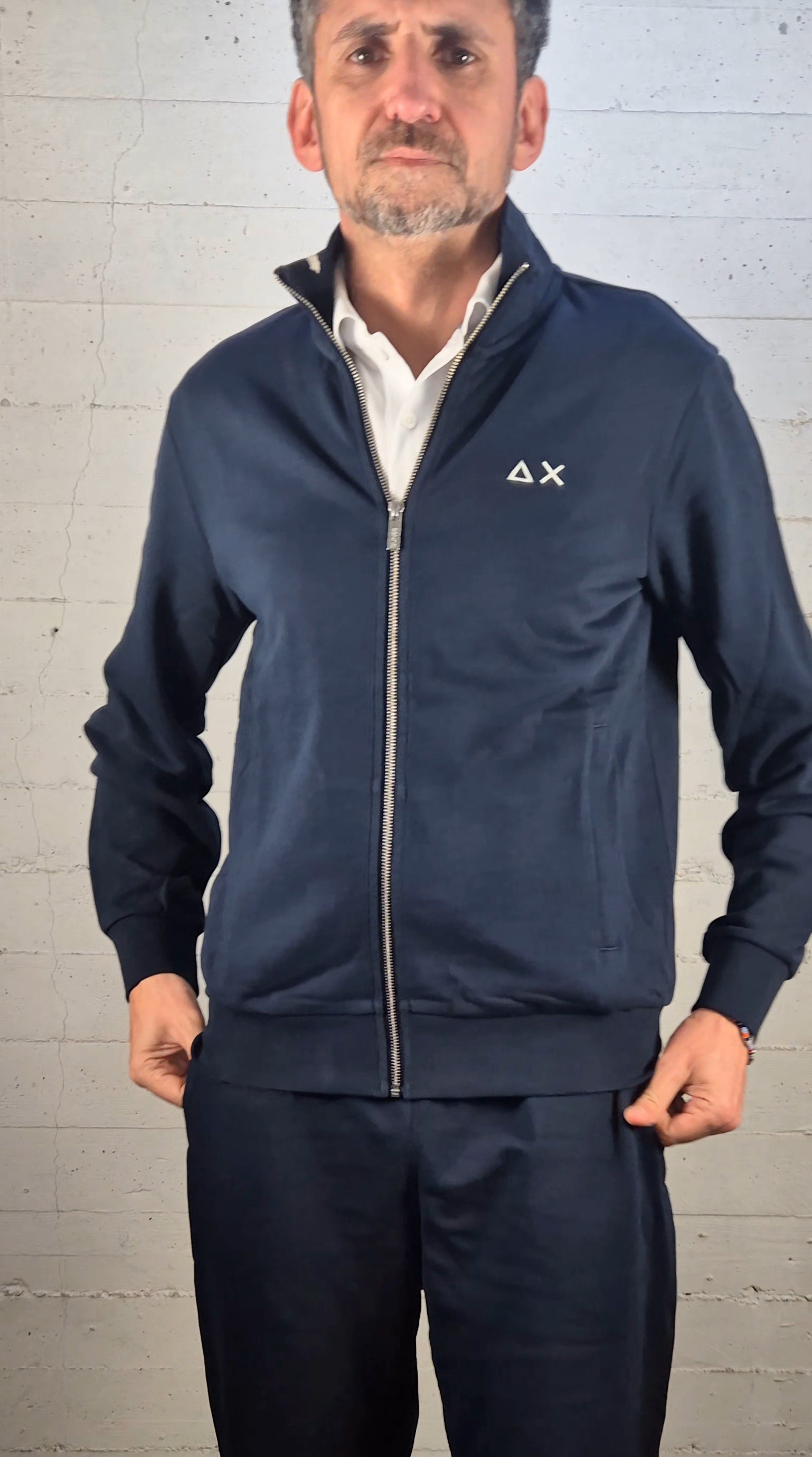 Sun 68 felpa aperta con zip F3610207 blu cotone garzato