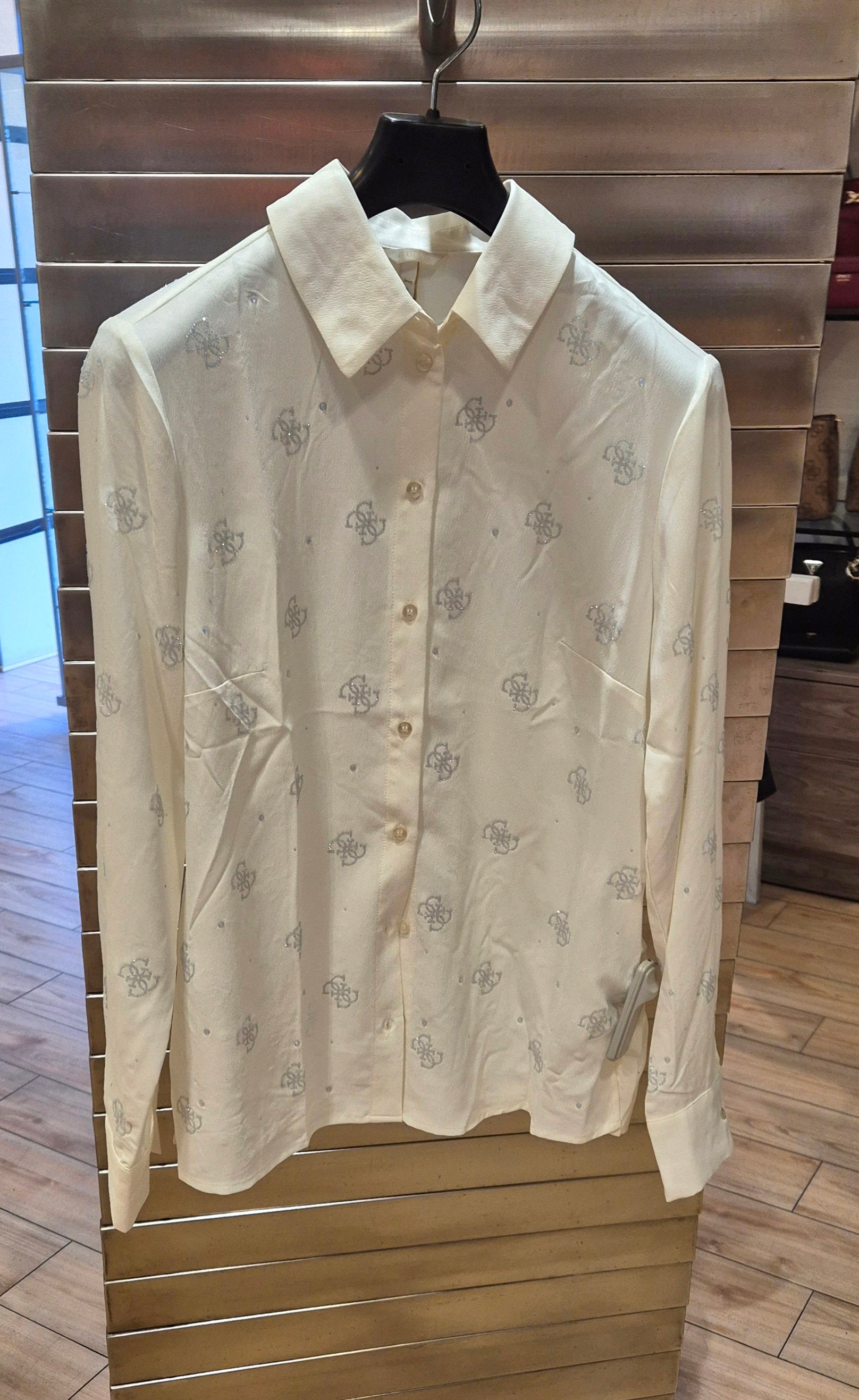 Guess camicia logata crepe panna W5BH80W2982G012