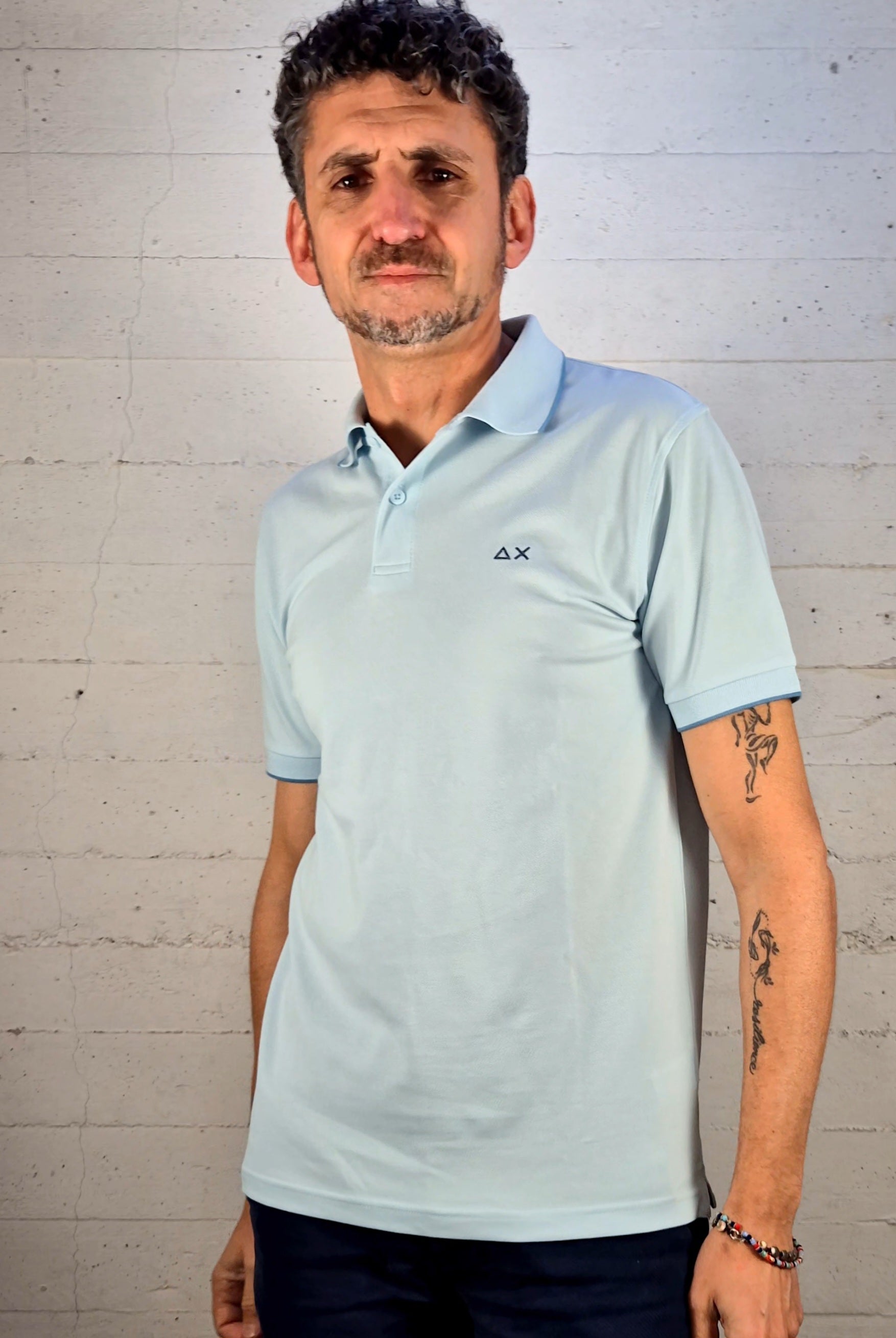 Sun 68 polo small stripe cotone stretch A3611105 celeste