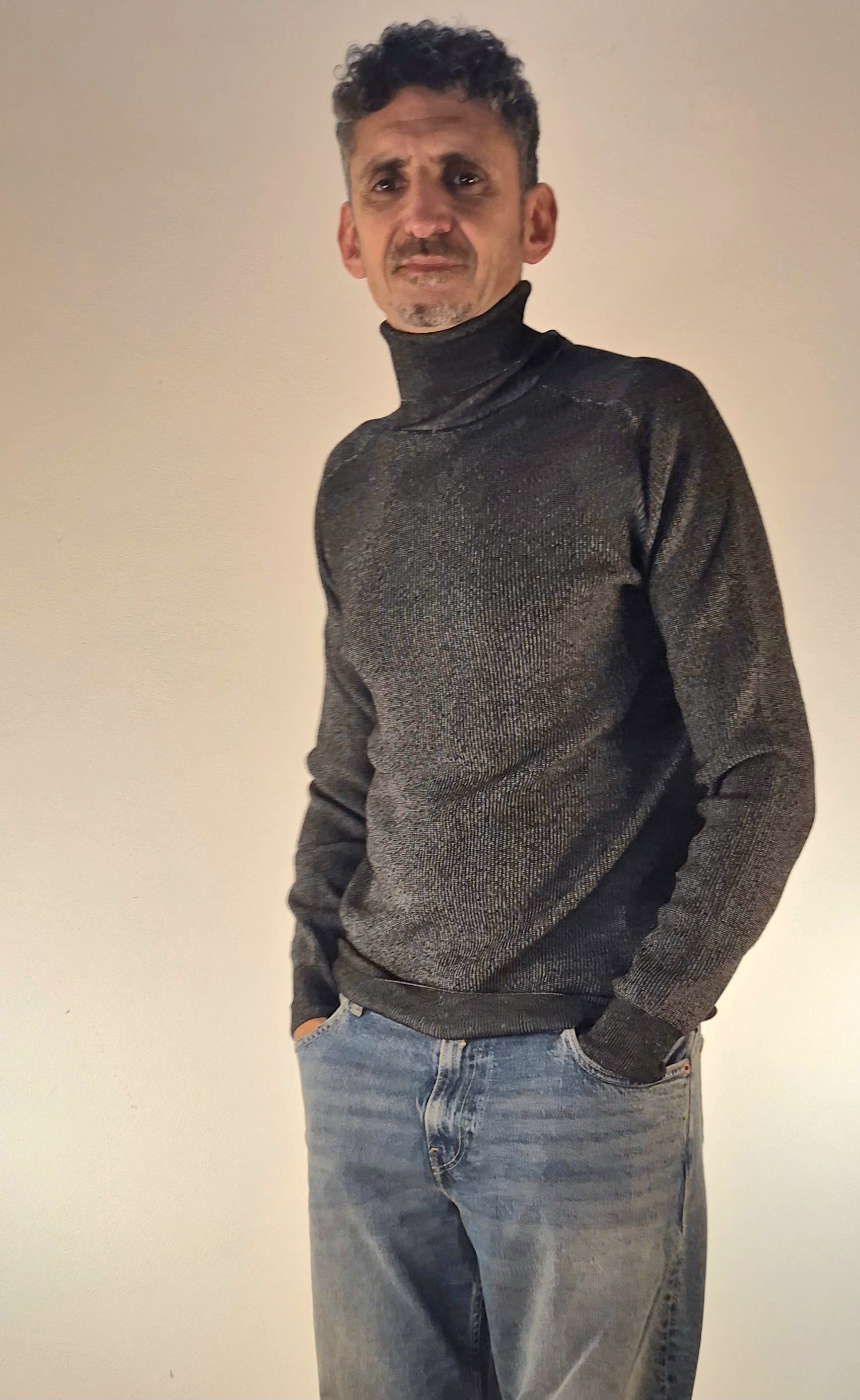 Seinse maglia collo alto in misto viscosa a costa fine grigio MI3072