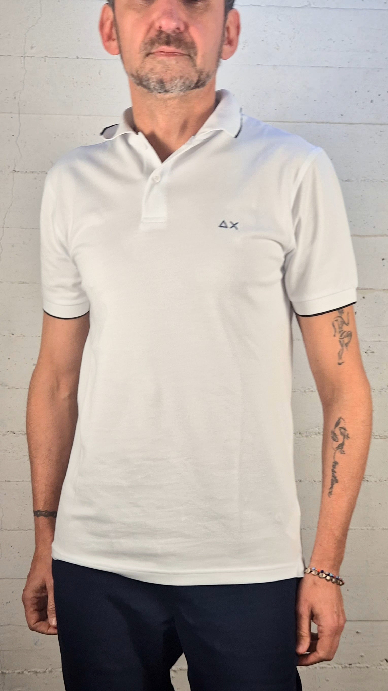Sun 68 polo cotone piquet stretch A3611101 bianco profilo blu