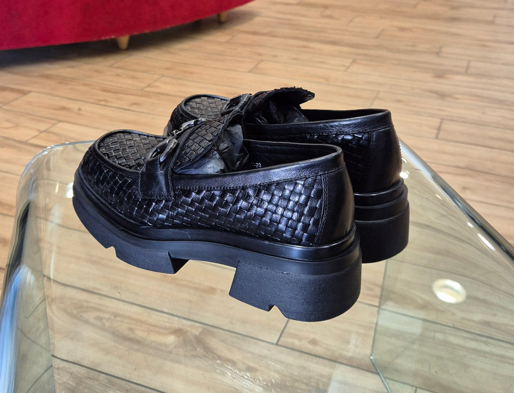 Emanuelle Vee mocassino pelle intrecciata nera 70720WOANERO