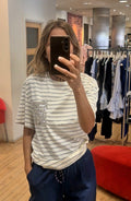 Susy Mix t-shirt rigata tasca paillettes grigio/beige