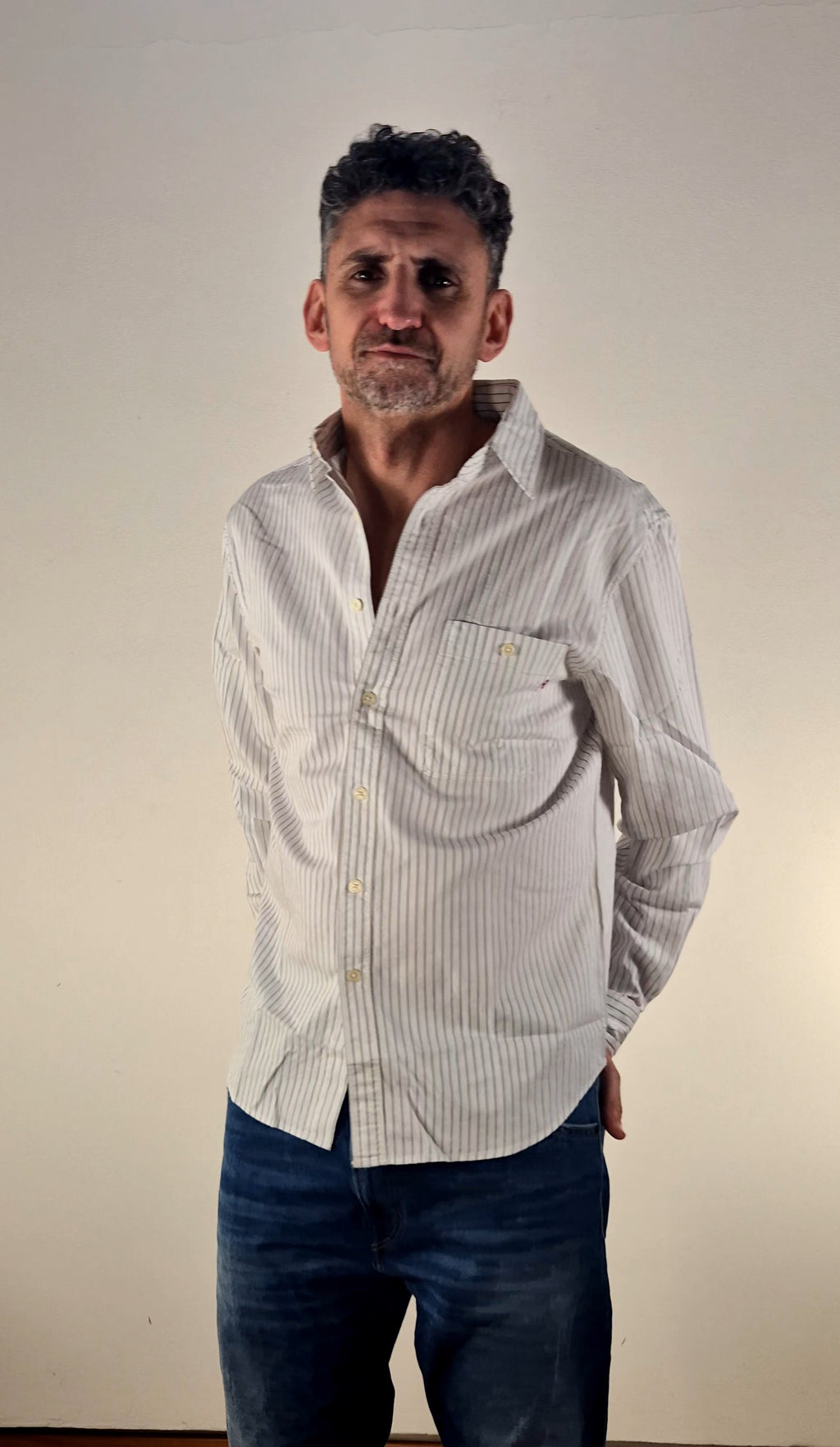 Replay camicia M4144  RIGA BEIGE/BIANCO