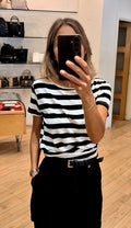 Susy Mix t-shirt rigata panna/nero viscosa stretch
