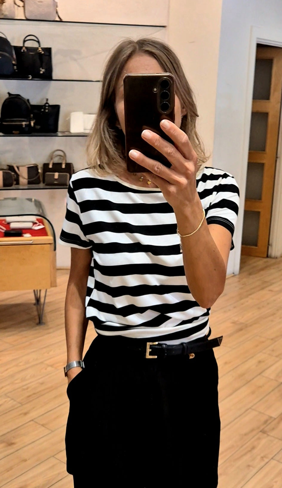 Susy Mix t-shirt rigata panna/nero viscosa stretch