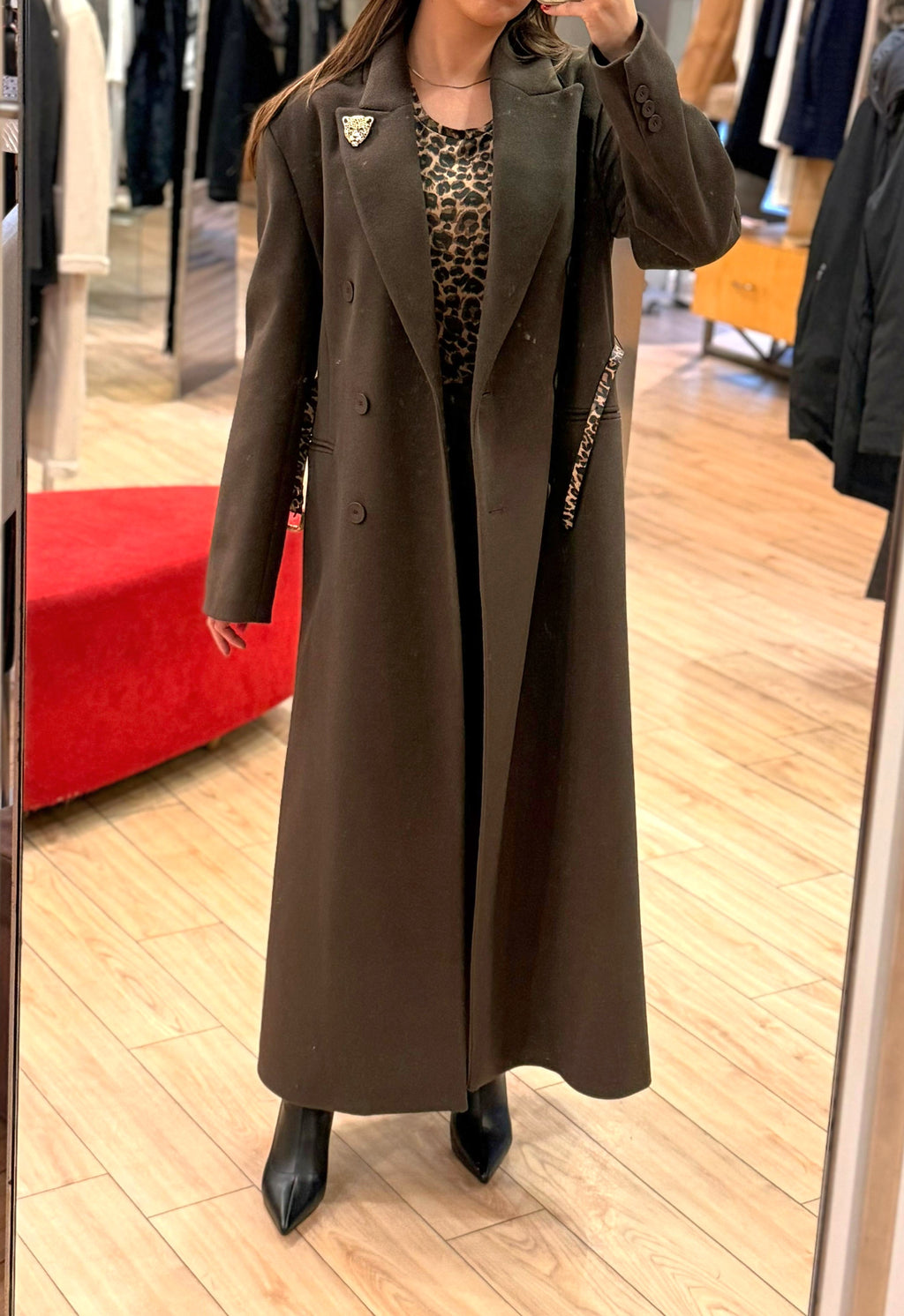 Susy mix cappotto lungo con cintura m09600u70 marrone testa di moro