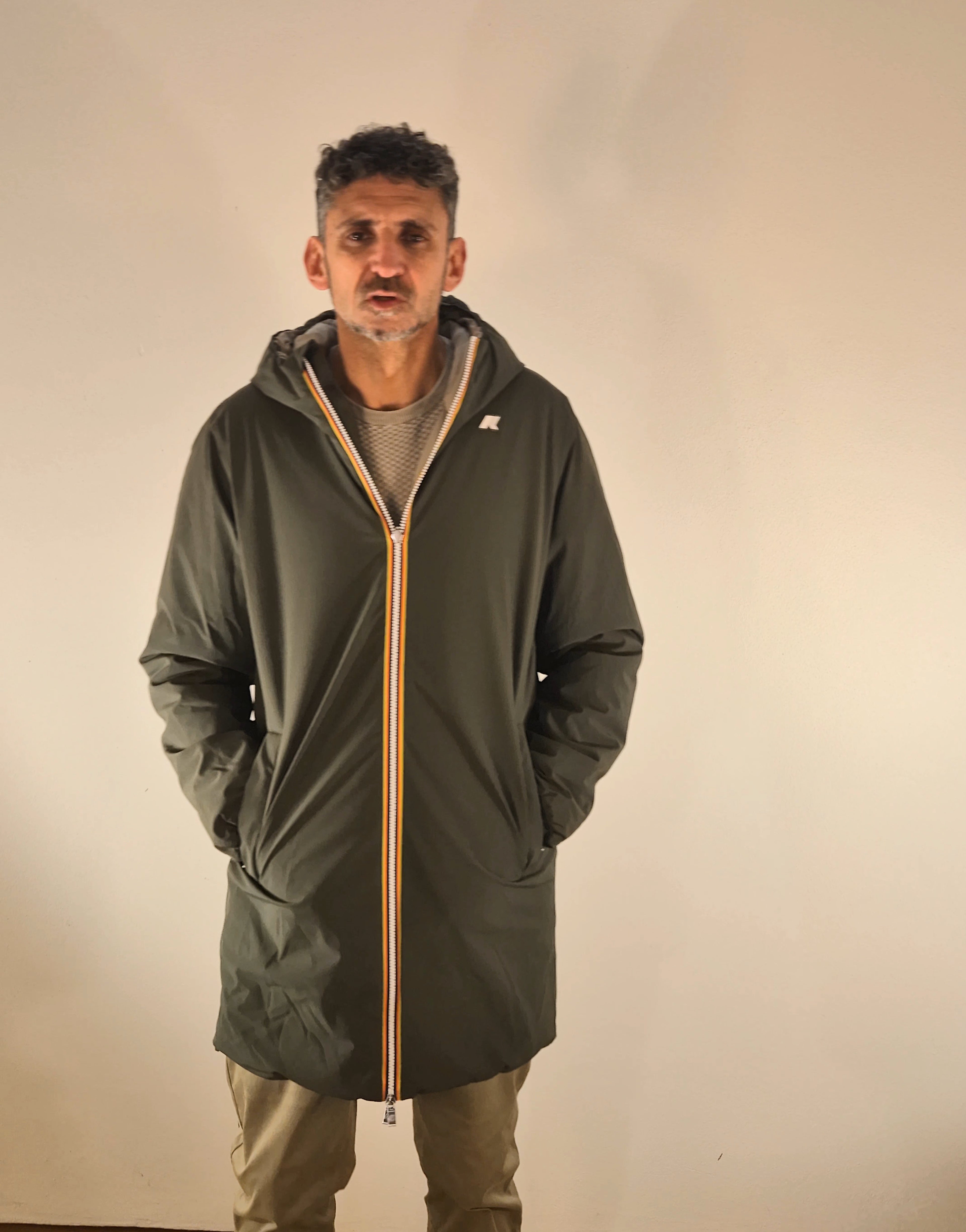 K-way giacchetto lungo reversibile Jacob st warm double verde/beige K6128WWB2P