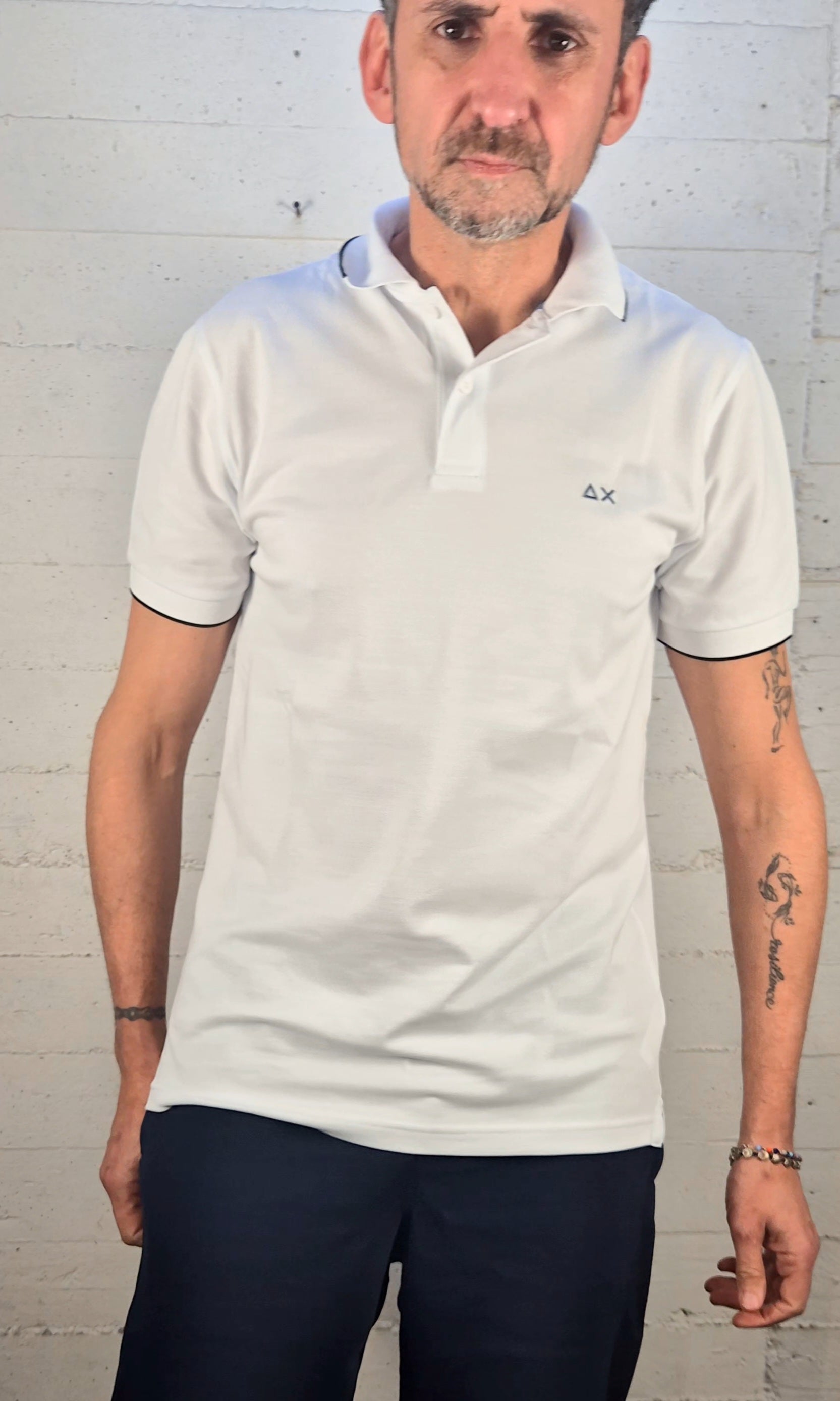 Sun 68 polo cotone piquet stretch A3611101 bianco profilo blu