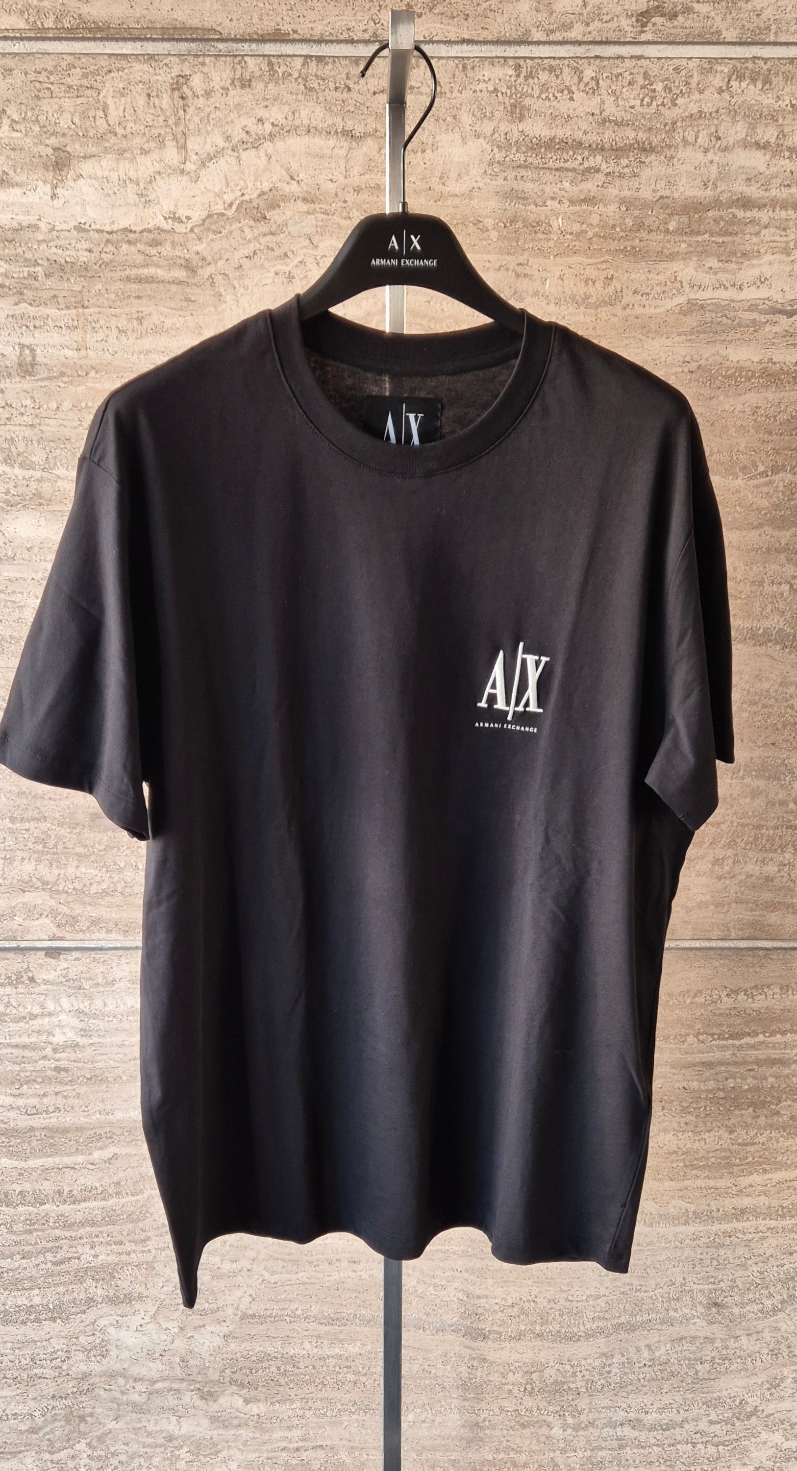 Armani ax t-shirt cotone manica corta nera con logo XM000365F12308UC001