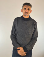 Blend maglia girocollo in mistolana blu a coste 207203351940111