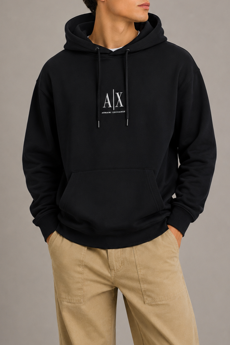 Armani exchange felpa cappuccio basic in policotone XM000369AF10818UC001 NERO
