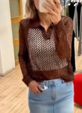 Susy Mix polo traforata 12117U70 con paillettes marrone moro