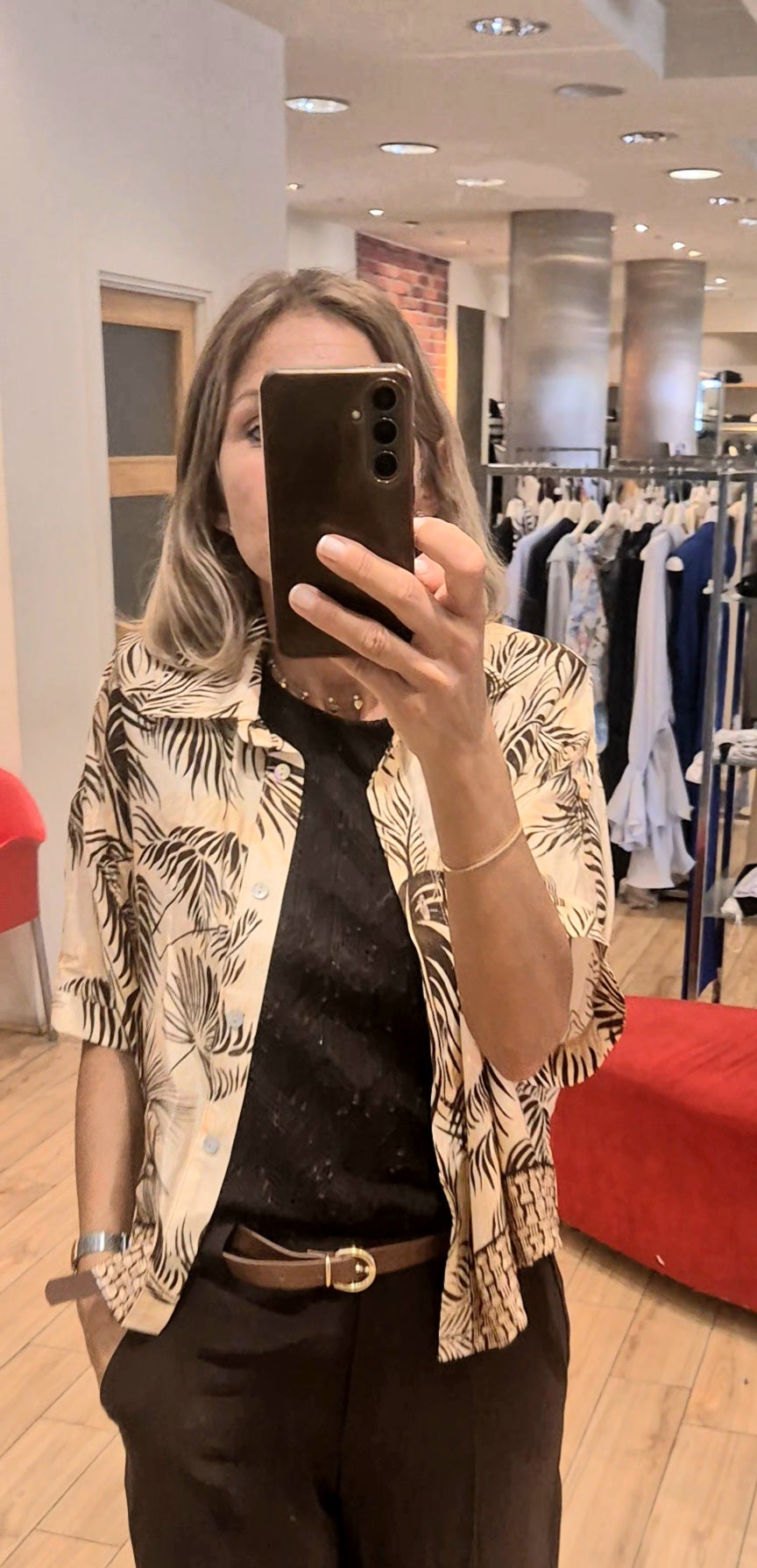 Susy Mix camicia fantasia moro/beige manica corta