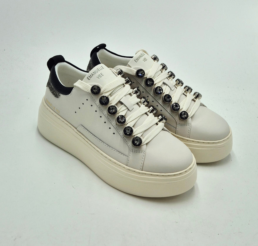 Emanuelle Vee sneakers pelle bianca 425P50317P003 glitter nero