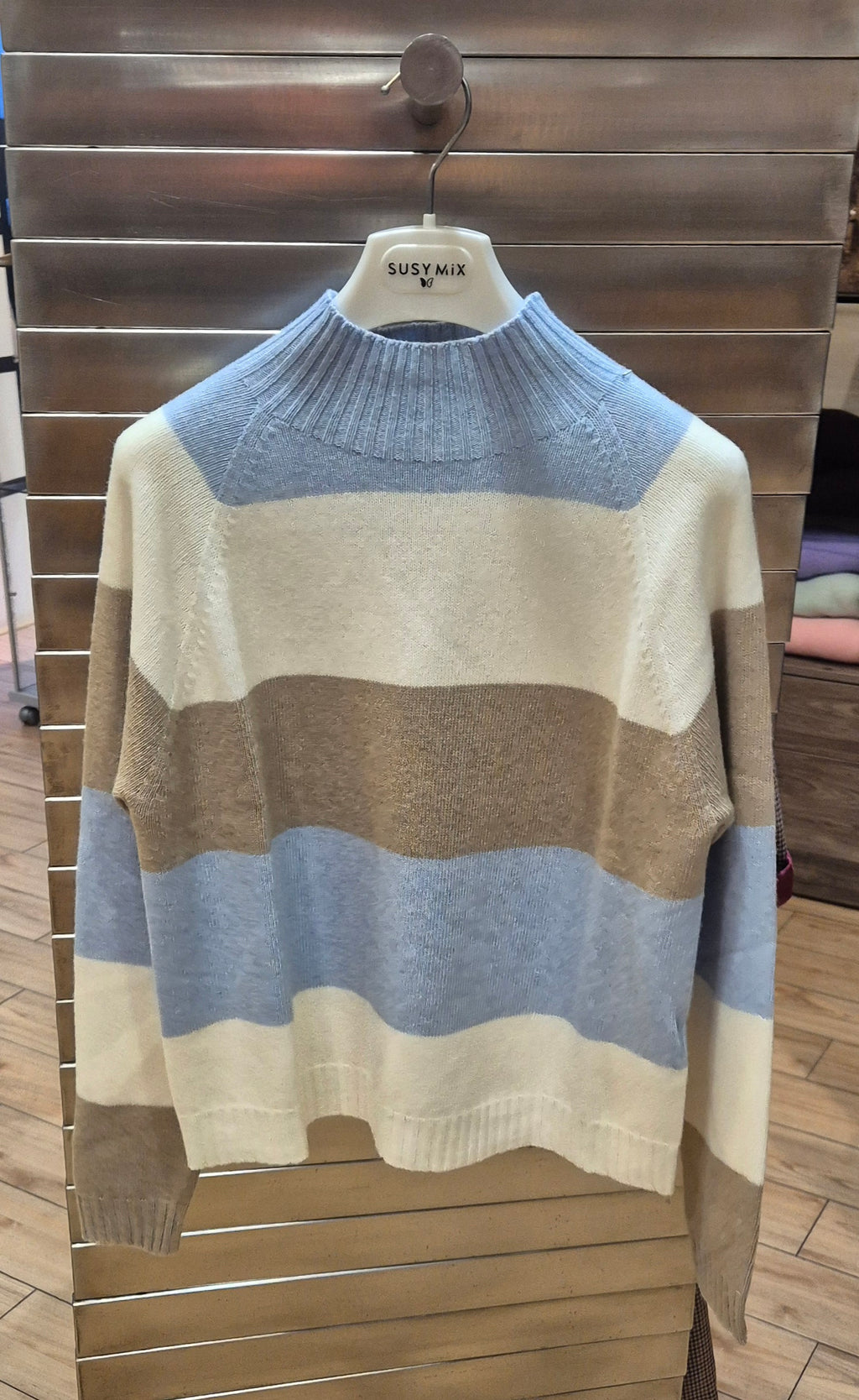 Susy Mix maglia rigata misto cahemere 825925U27 beige/celeste