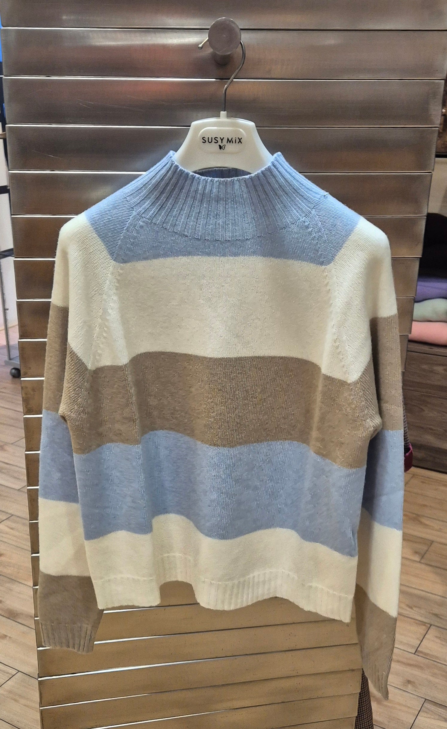 Susy Mix maglia rigata misto cahemere 825925U27 beige/celeste