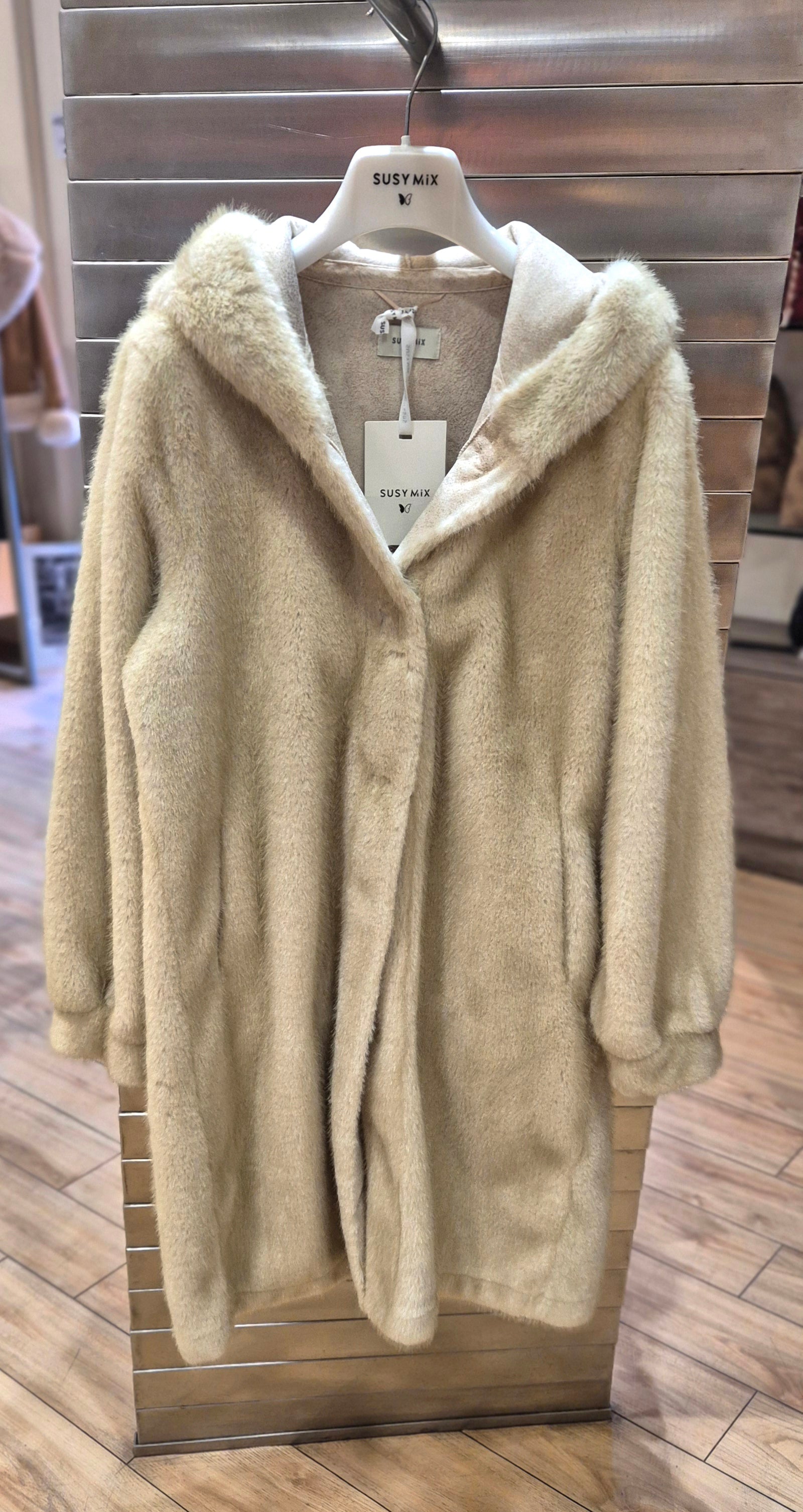 Susy mix ecopelliccia con cappuccio 3/4 colore BEIGE 25923U13