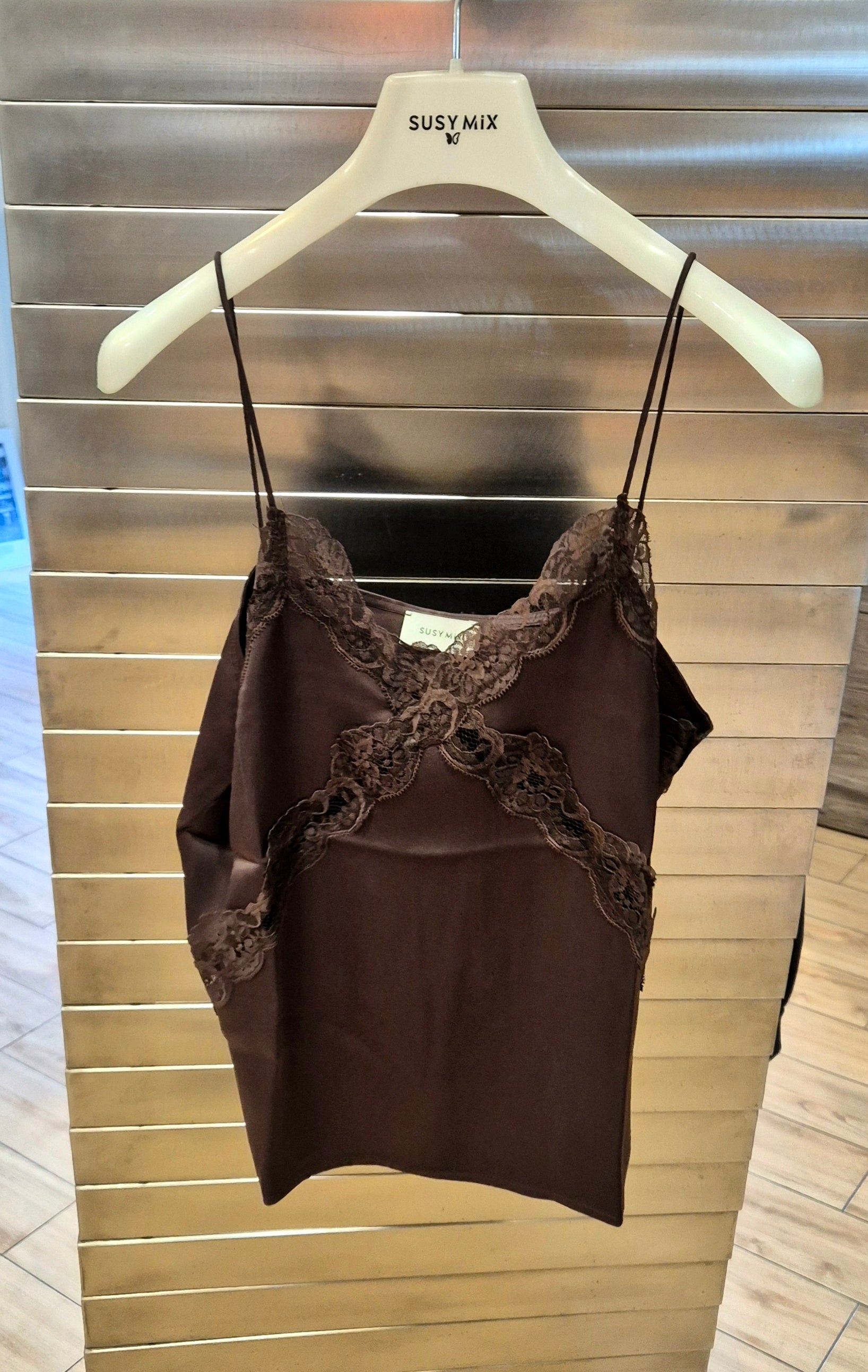 Susy Mix top viscosa con pizzo 12089U70 MORO