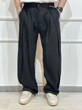 Pantalone Baloon con pinces misto lino nero ADFS77