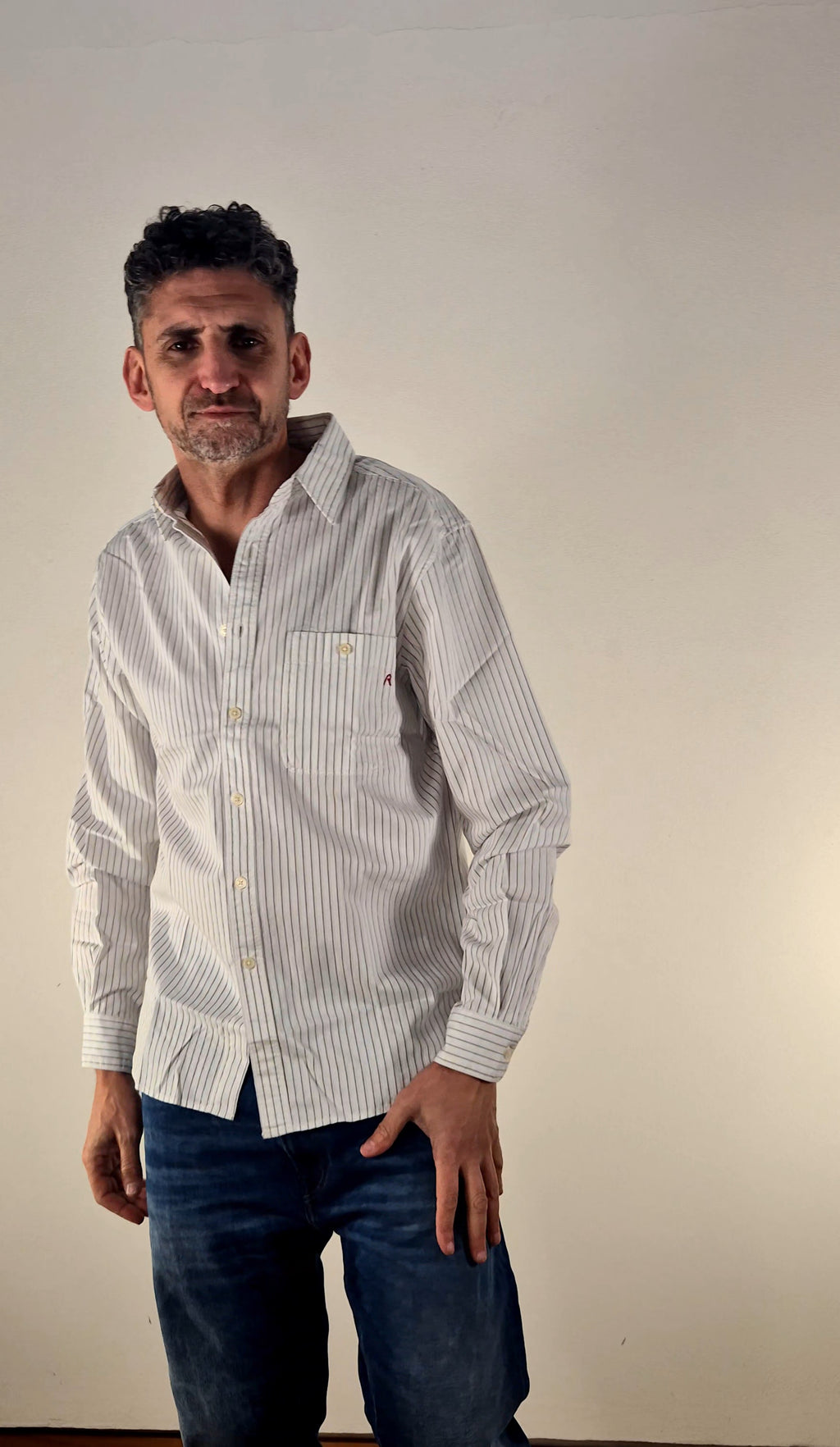 Replay camicia M4144  RIGA BEIGE/BIANCO