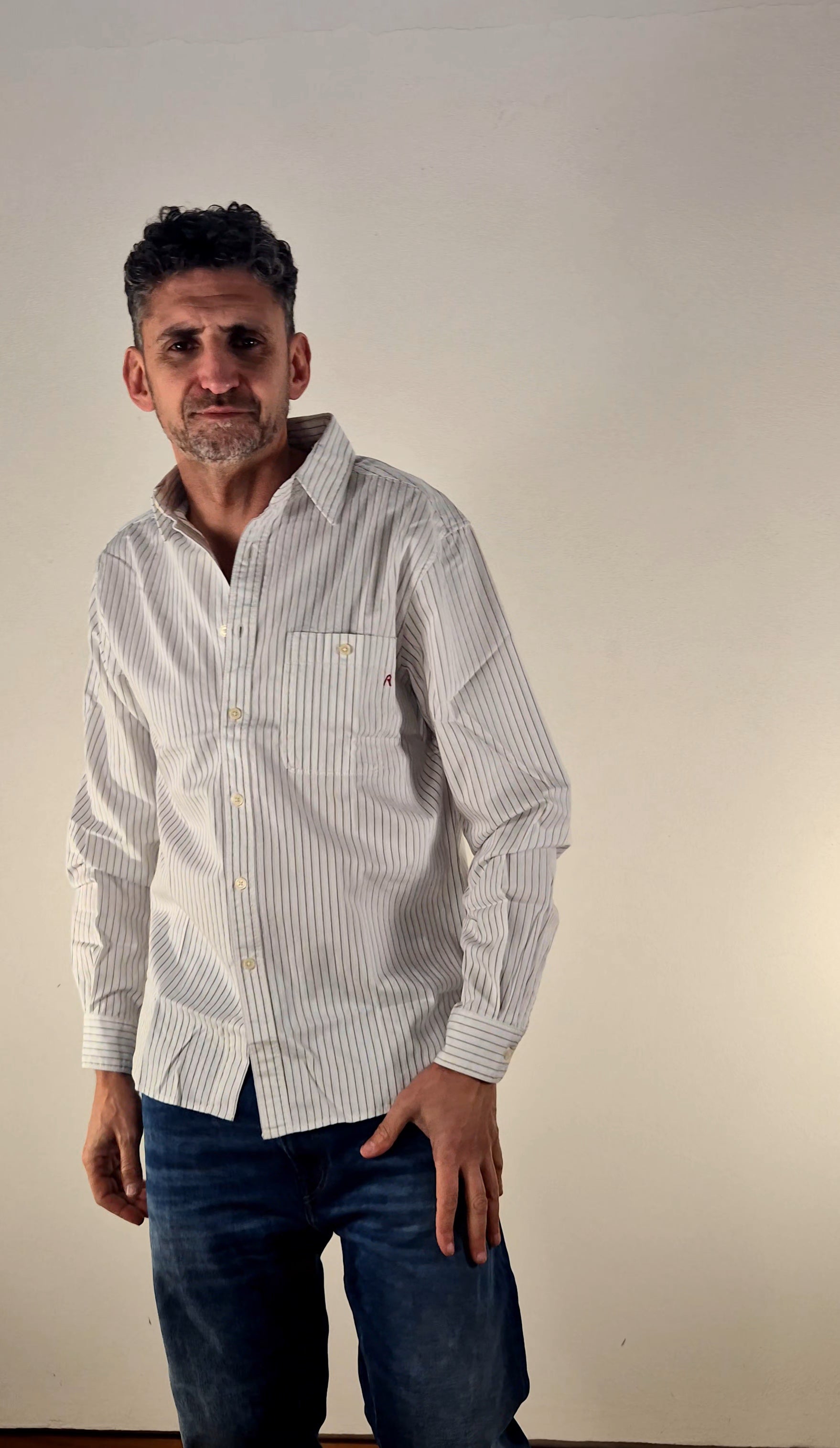 Replay camicia M4144  RIGA BEIGE/BIANCO