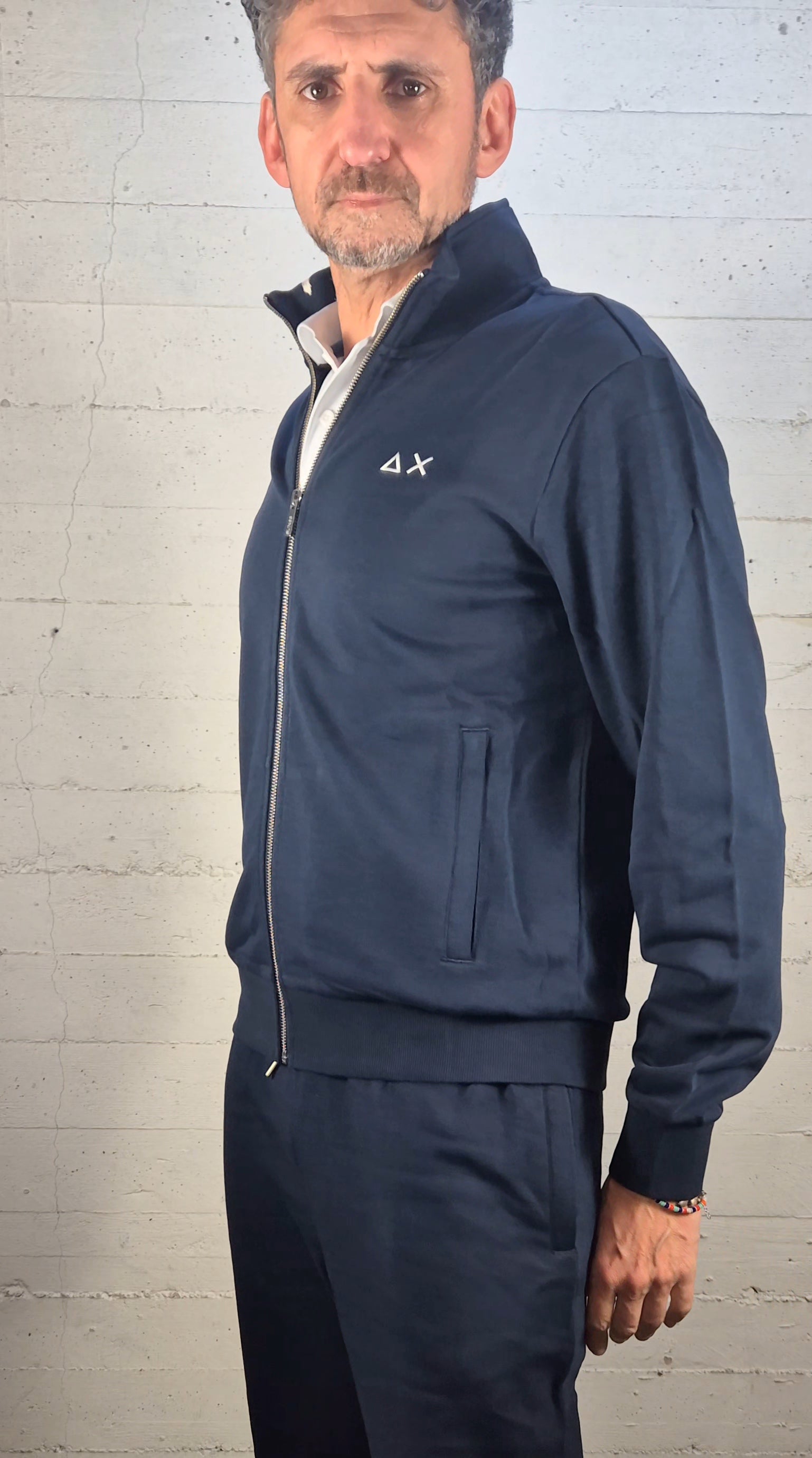 Sun 68 felpa aperta con zip F3610207 blu cotone garzato