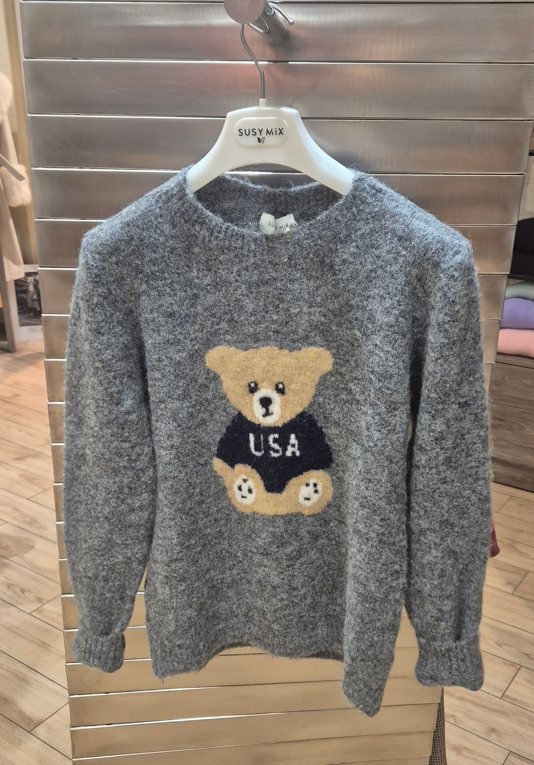 Susy mix maglia con orsetto girocollo colore grigio 25760U46