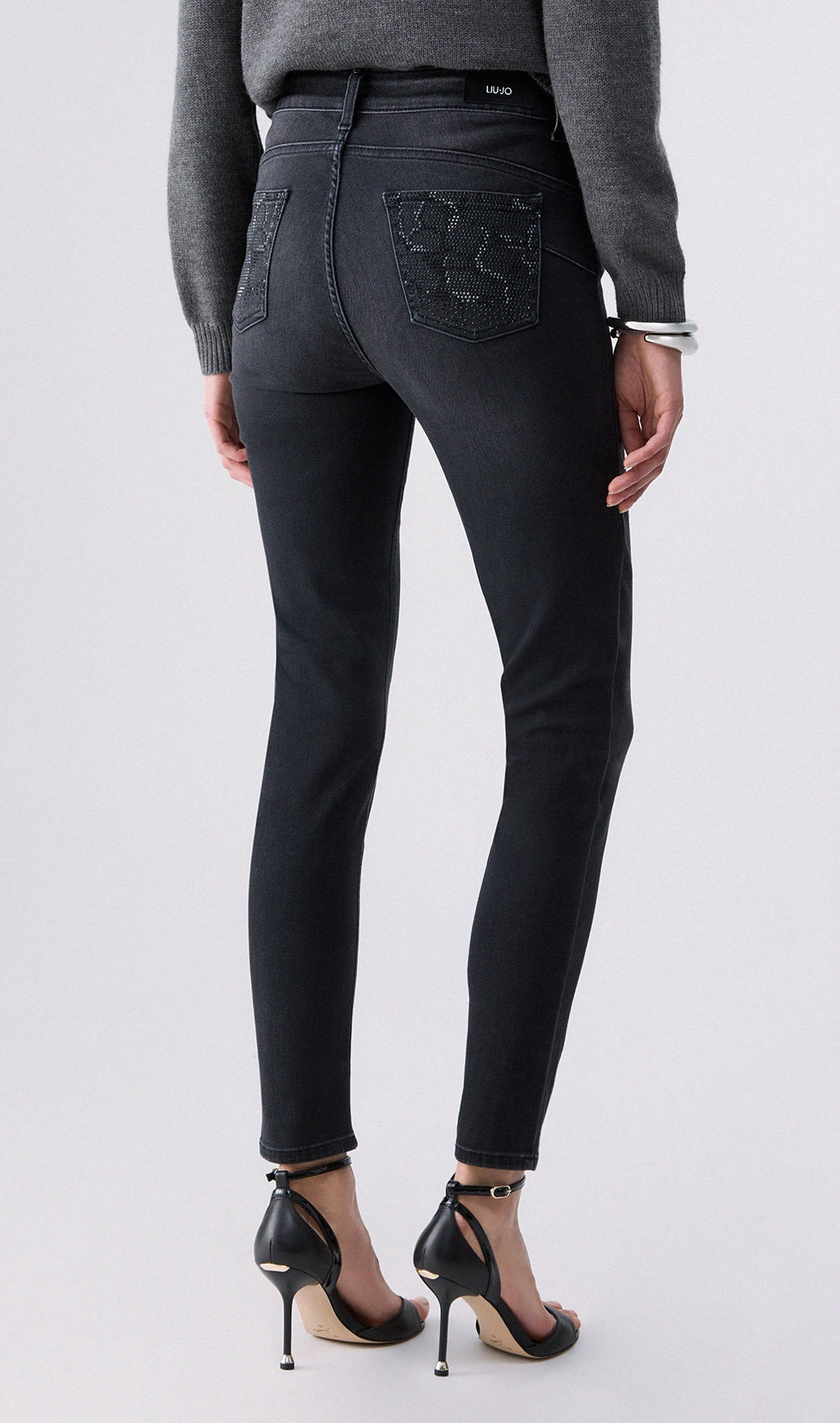 Liu jo jeans skinny con applicazioni denim black UF6013D0305