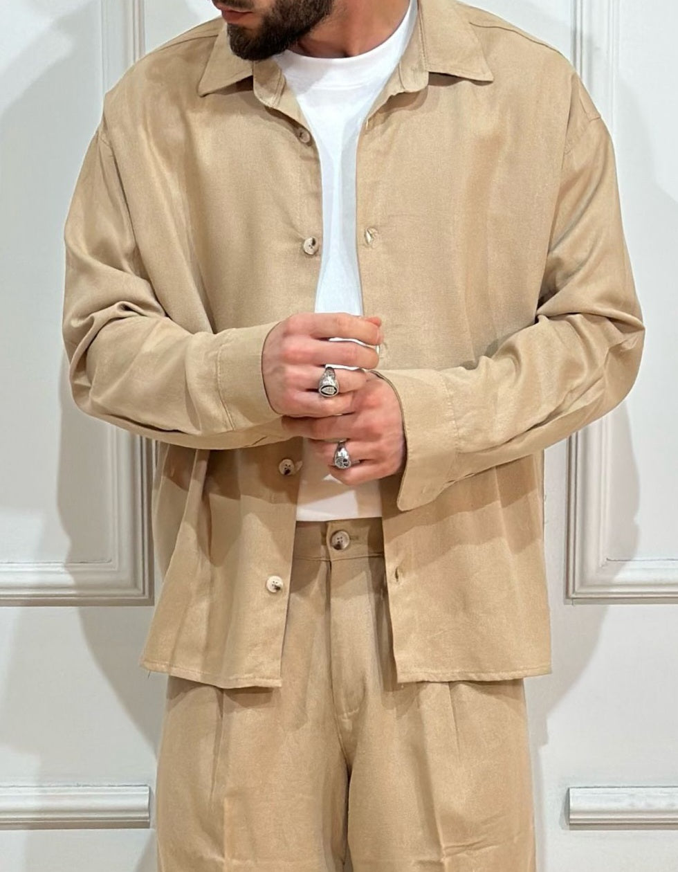Adon giacca/camicia  misto lino rayon beige cammello