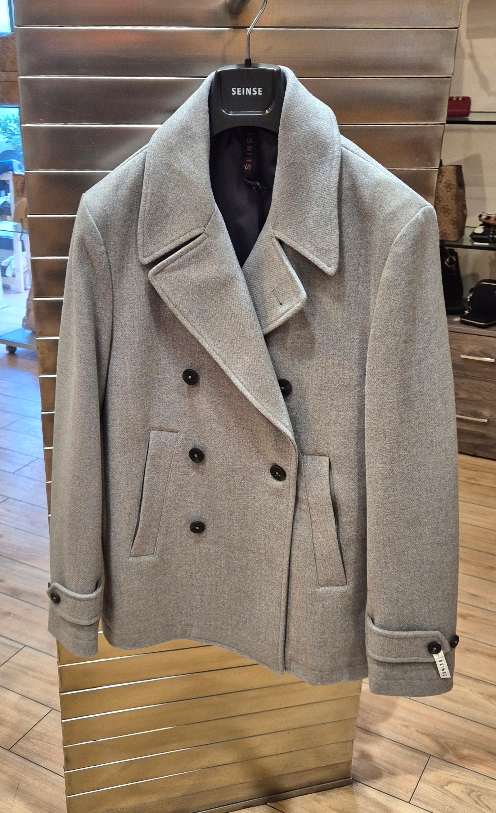 Seinse cappotto doppio petto grigio perla CP65SSPERLA