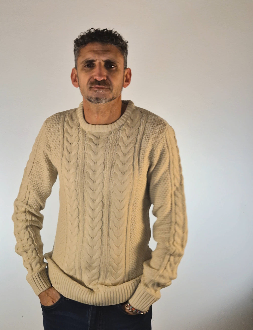 Blend maglia girocollo con treccie in mistocotone 20718442141107 beige