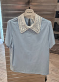 You Decide t-shirt colletto in pizzo celeste T10706095