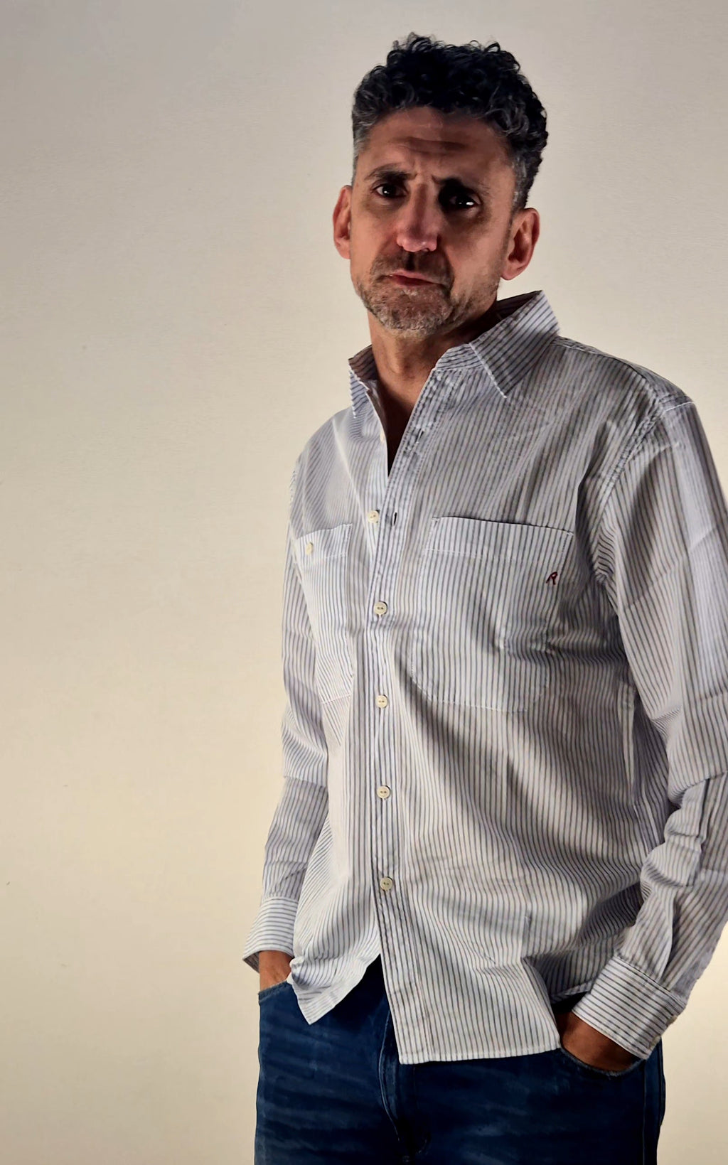 Replay camicia M4138A rigata bianco/celeste