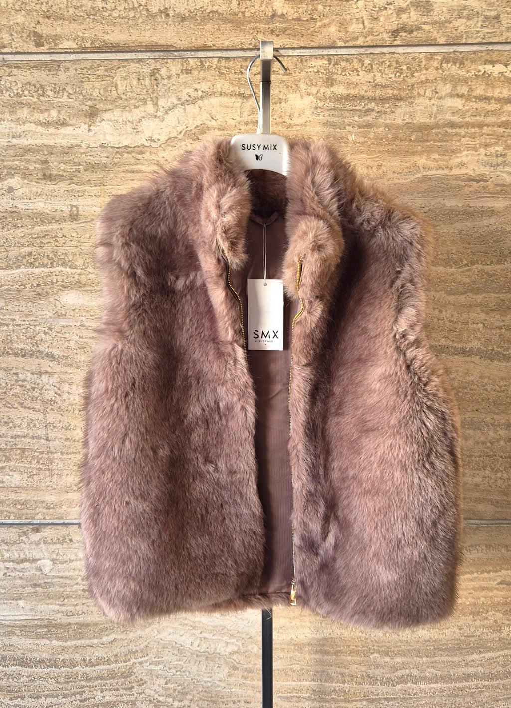 Susy mix gilet in ecopelliccia con cerniera GL0574UJ7 tortora