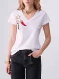 Liu jo t-shirt scollo v con applicazioni WF6447JS923 bianco